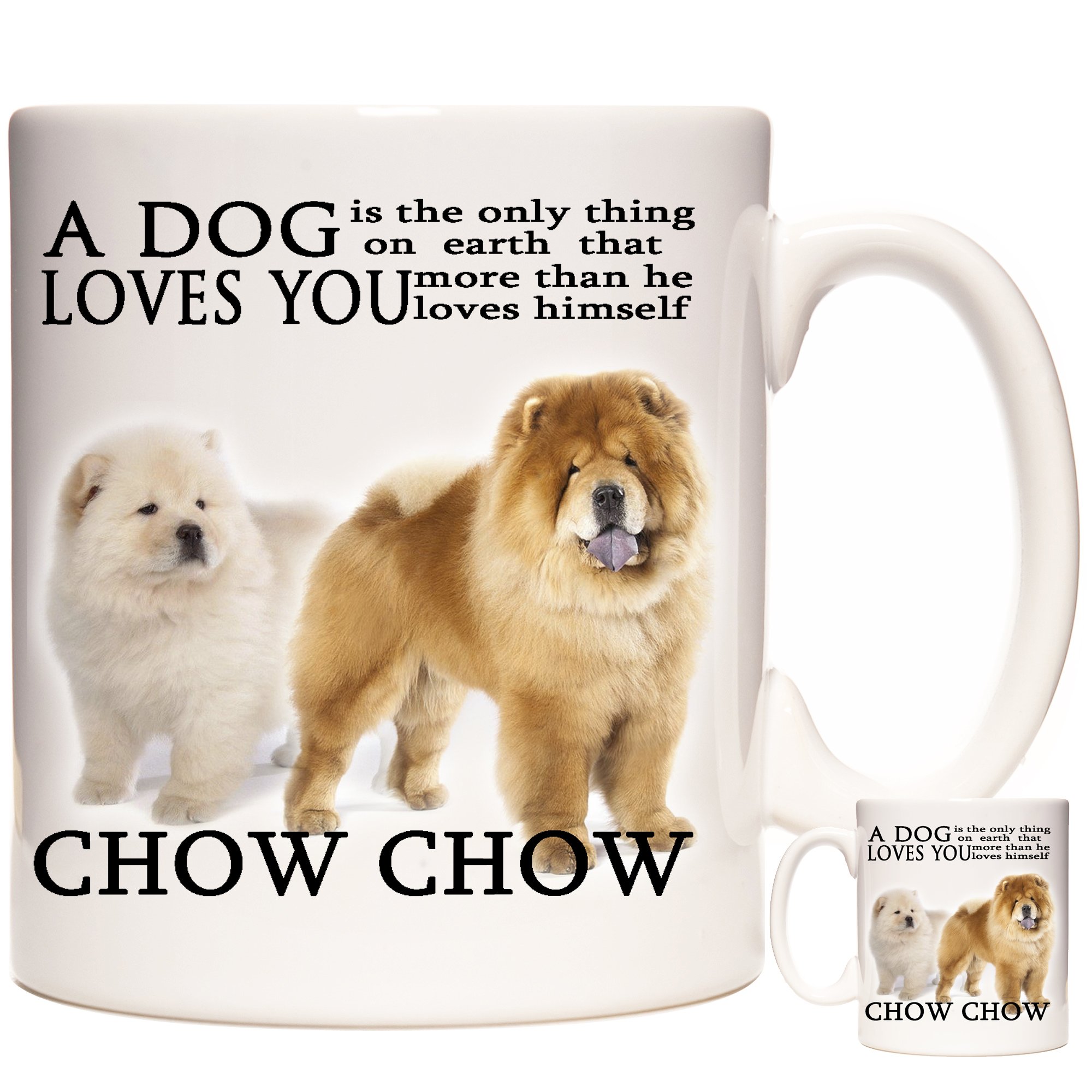 KAZMUGZChow Chow Dog Mug, A Dog Loves You, Gift Mug. Can Be Personalised. Ceramic Coffee Tea or Hot Chocolate Mug. Dishwasher Safe
