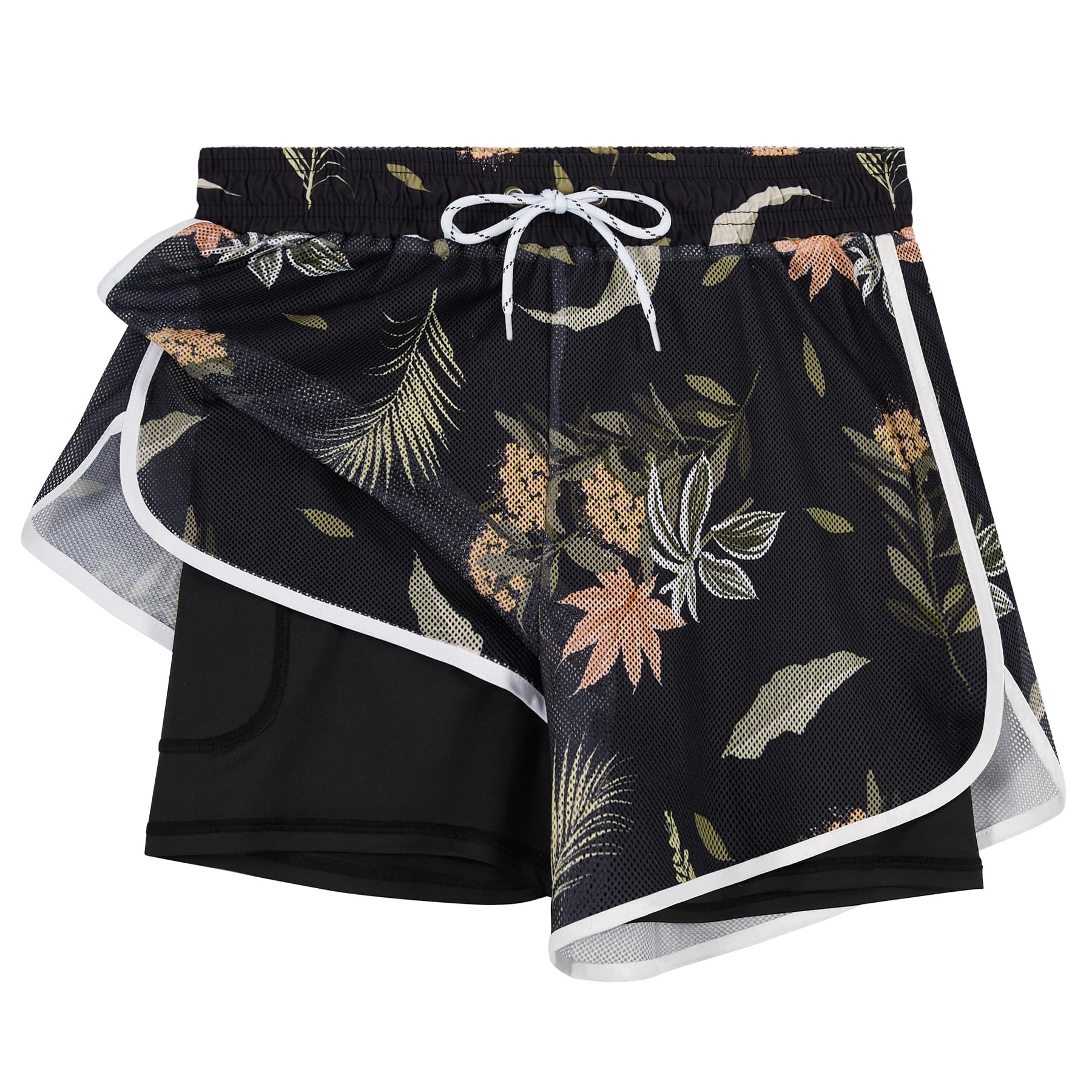 Women Swim Shorts Board Shorts with Liner Beach Surf Floral Summer Gym Shorts