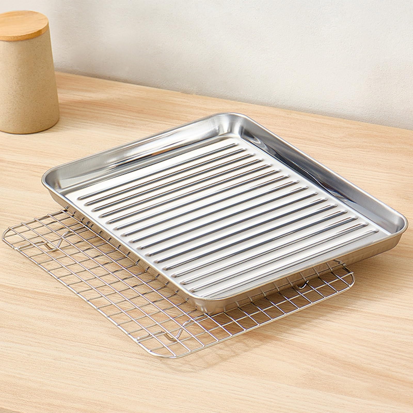 Bandeja Rectangular de Acero Inoxidable con Rejilla para Enfriar, bandejas metálicas antiadherentes y Resistentes al Calor, bandejas para Rollos de gelatina, bandejas para Hornear