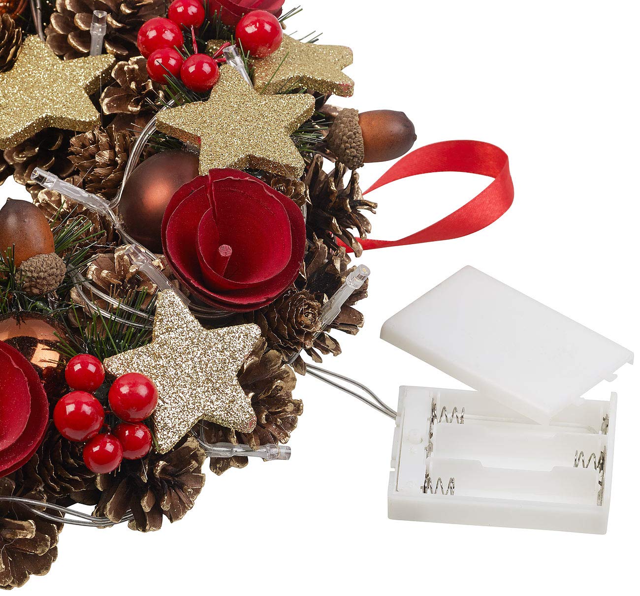 2 couronnes de Noël sans Fil avec 20 LED - 28 cm