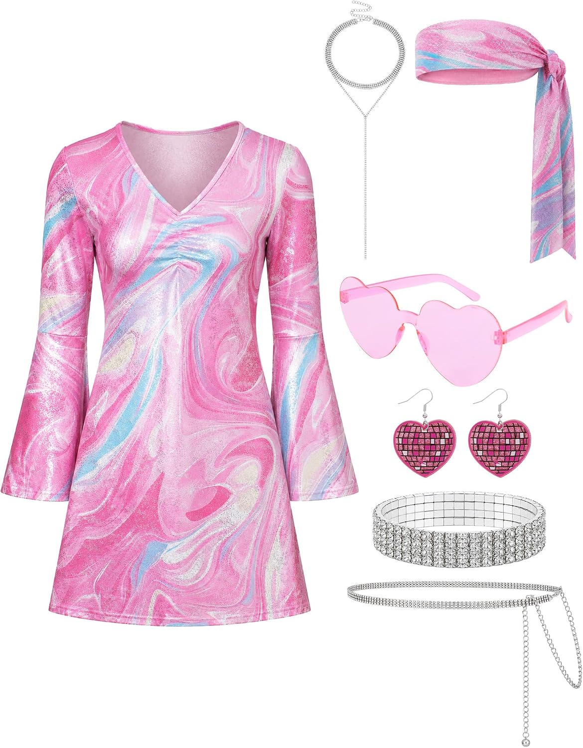 7 Pcs Disco Outfit Woman Set for 1970s Halloween Costume Party image 2
