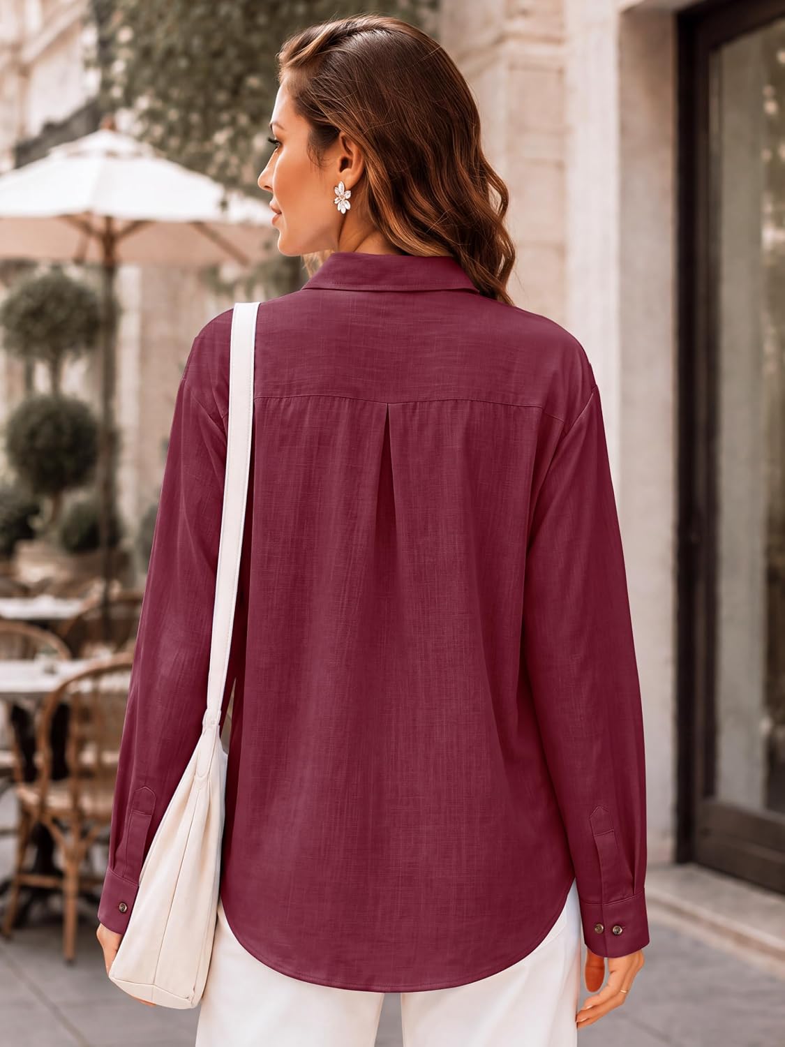 CUNLIN Womens Cotton Linen Shirt Long Sleeve Button Down Collared Blouses Dressy Casual Gauze Tops with Pocket Breathable image 5