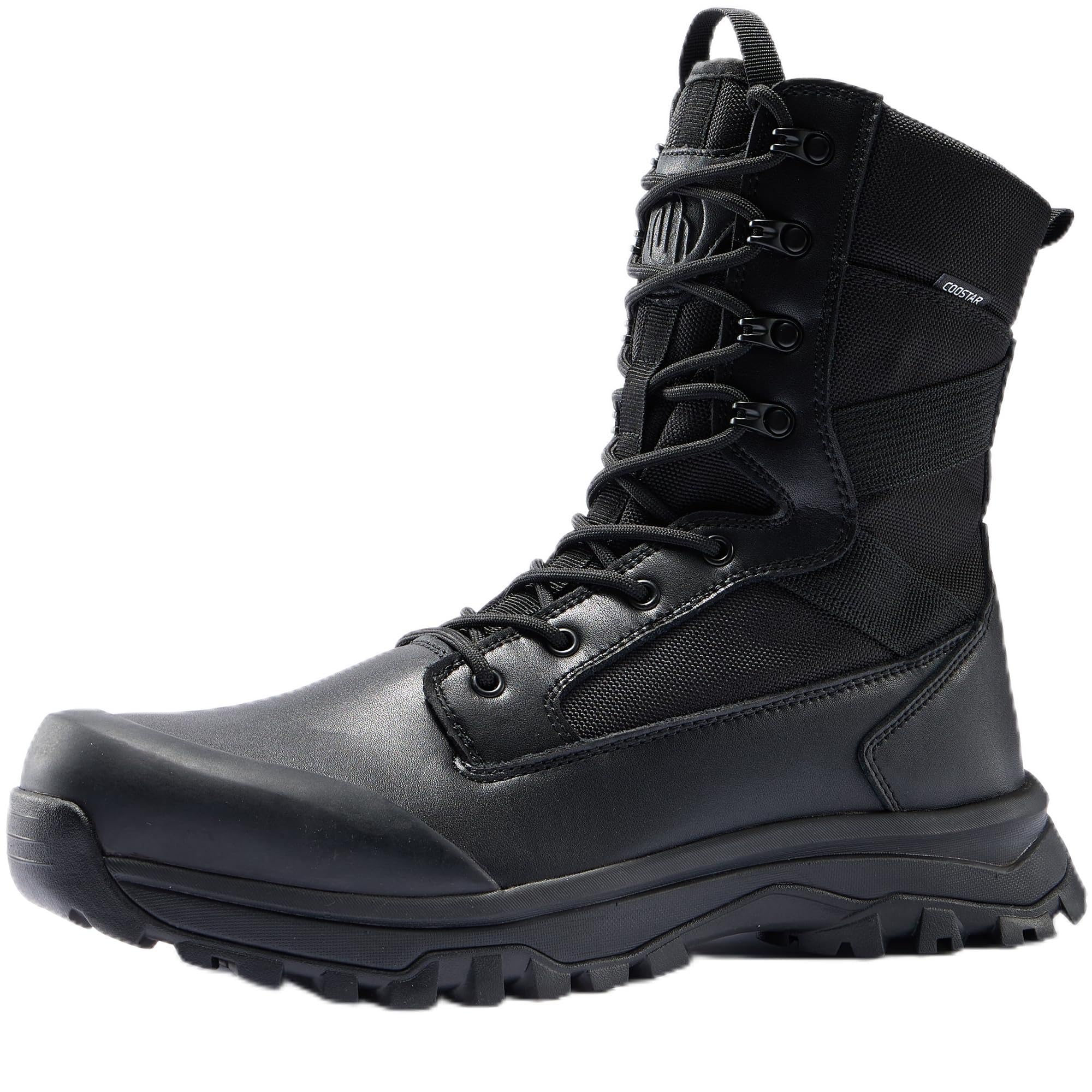 Coostar Tactical Work Boots for Men Side Zipper | Lightweight Military Combat Boot Motorcycle Hiking Boots 8 Inches