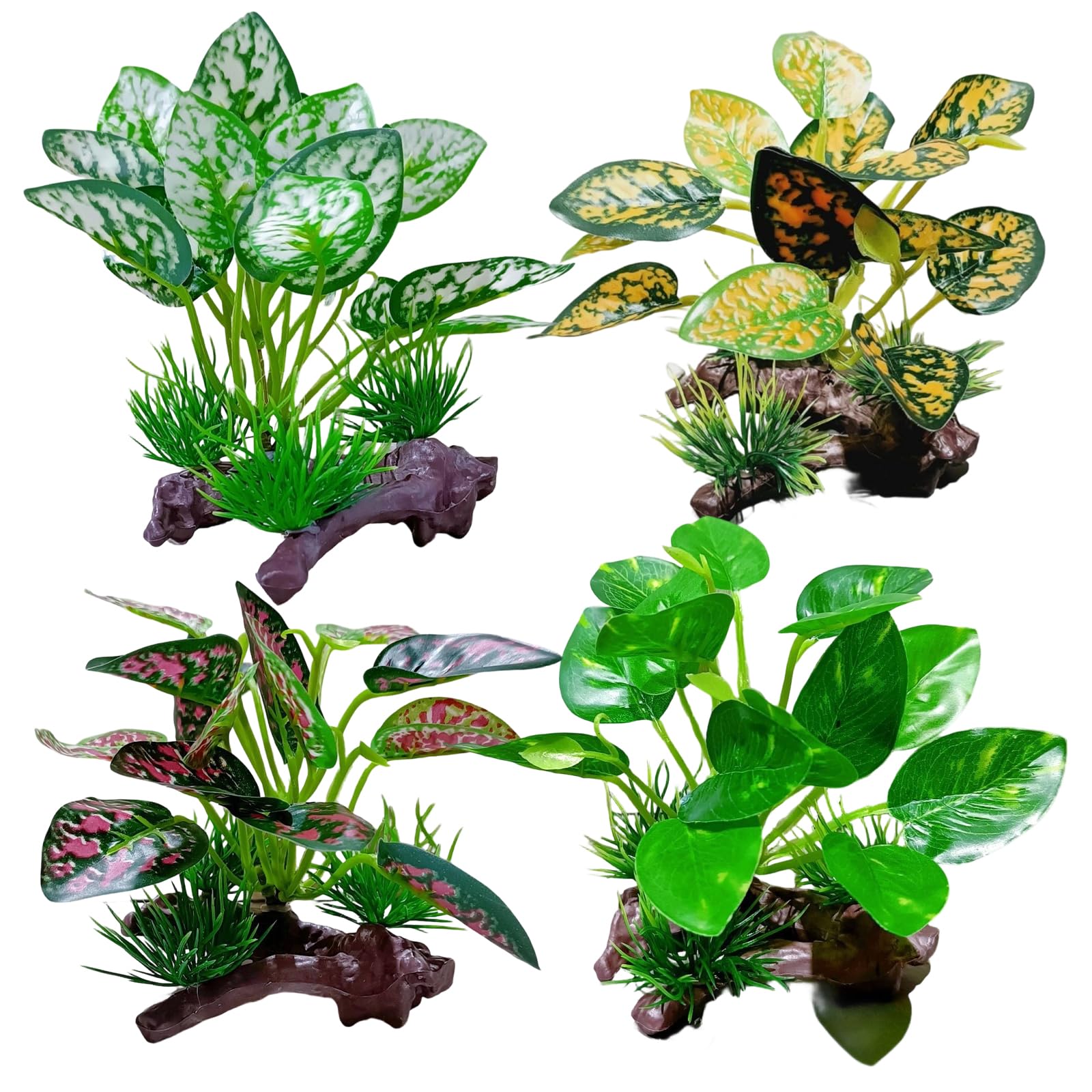 YMTWSRY 4 PCS Fish Tank Decorations, Aquarium Plants Artificial Tortoise Accessories Vivarium Decoration Terrarium Plant for Reptiles Fishes