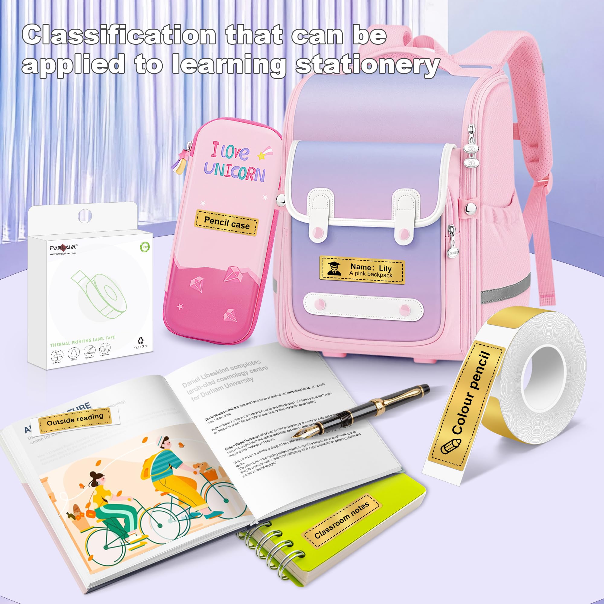 PARLAIM D30 Label Maker Tape, Adapted Portable Printer 14X50mm (0.55" X 1.97") Thermal Label Sticker Compatible With D30 Labels Maker,520 Labels/4 Rolls Bright Gold