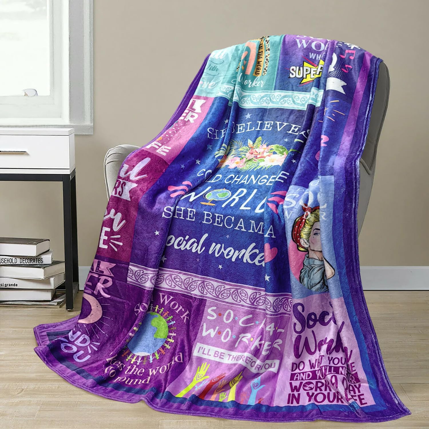 Social Worker Gifts for Women Blanket Birthday for Social Workers Appreciation Graduation Gifts for BSW, MSW, DSW Soft Throw Fleece Blanket 60”x50” in Home Bed Sofa Chairs Dorm - Image 5