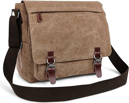 Men's Shoulder Bag Fashion Shoulder Bag Canvas Shoulder Bags for 13.3 Inch Laptop Messenger Bag Casual Travel Men Messenger Bag Laptop Bag Khaki