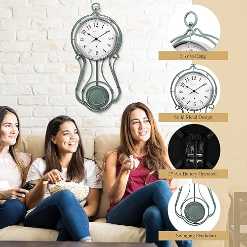 Miniatura 4 de CLXEAST Reloj de pared con péndulo de metal de 20 pulgadas, funciona con pilas, relojes de pared grandes para decoración de sala de estar, acabado