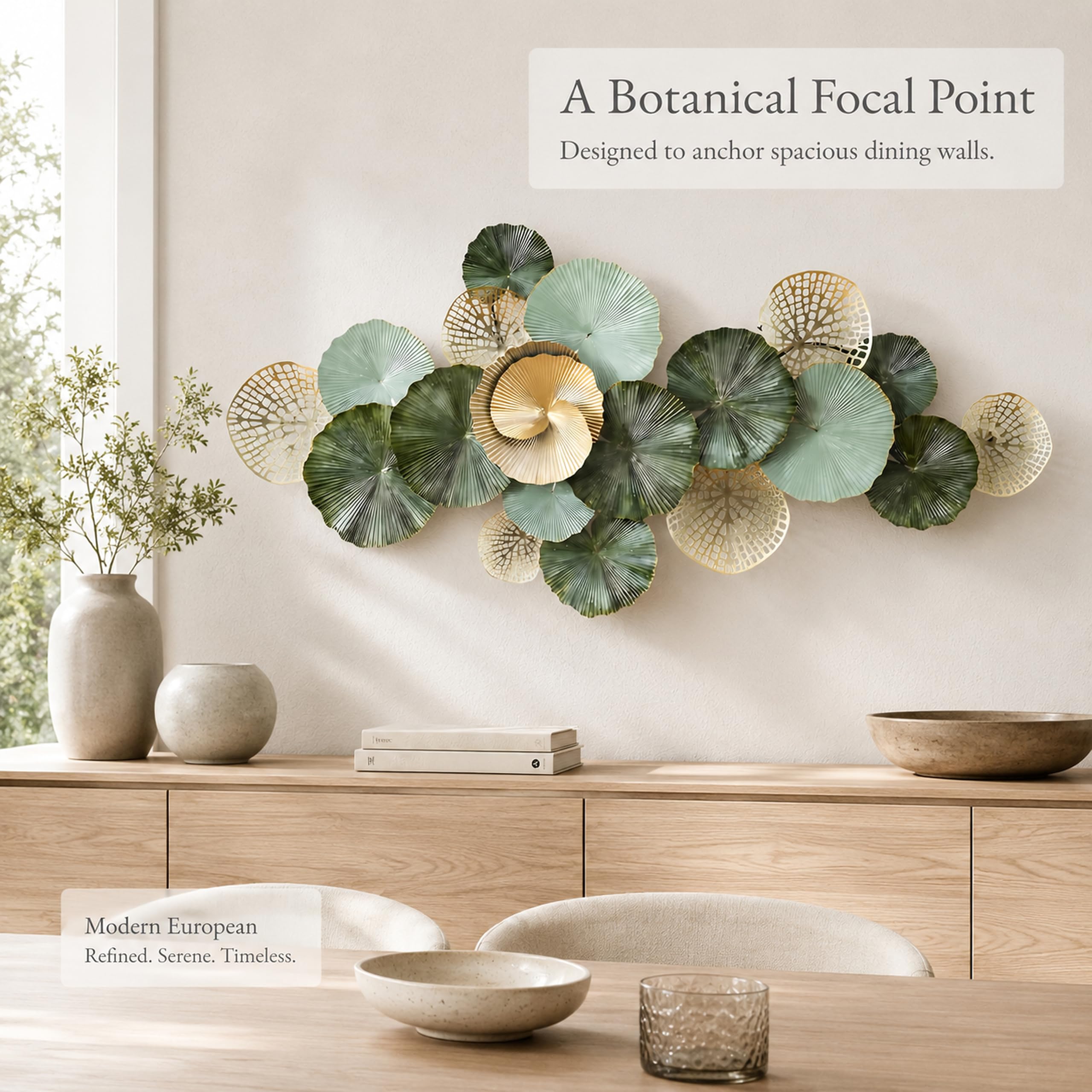 Decoración de Pared,Diseño Botánico Metálica Hecha a Mano | Limpieza Sencilla,Montaje Vertical y Horizontal,Adornos Pared para Salón Dormitorio Oficina - 150CM