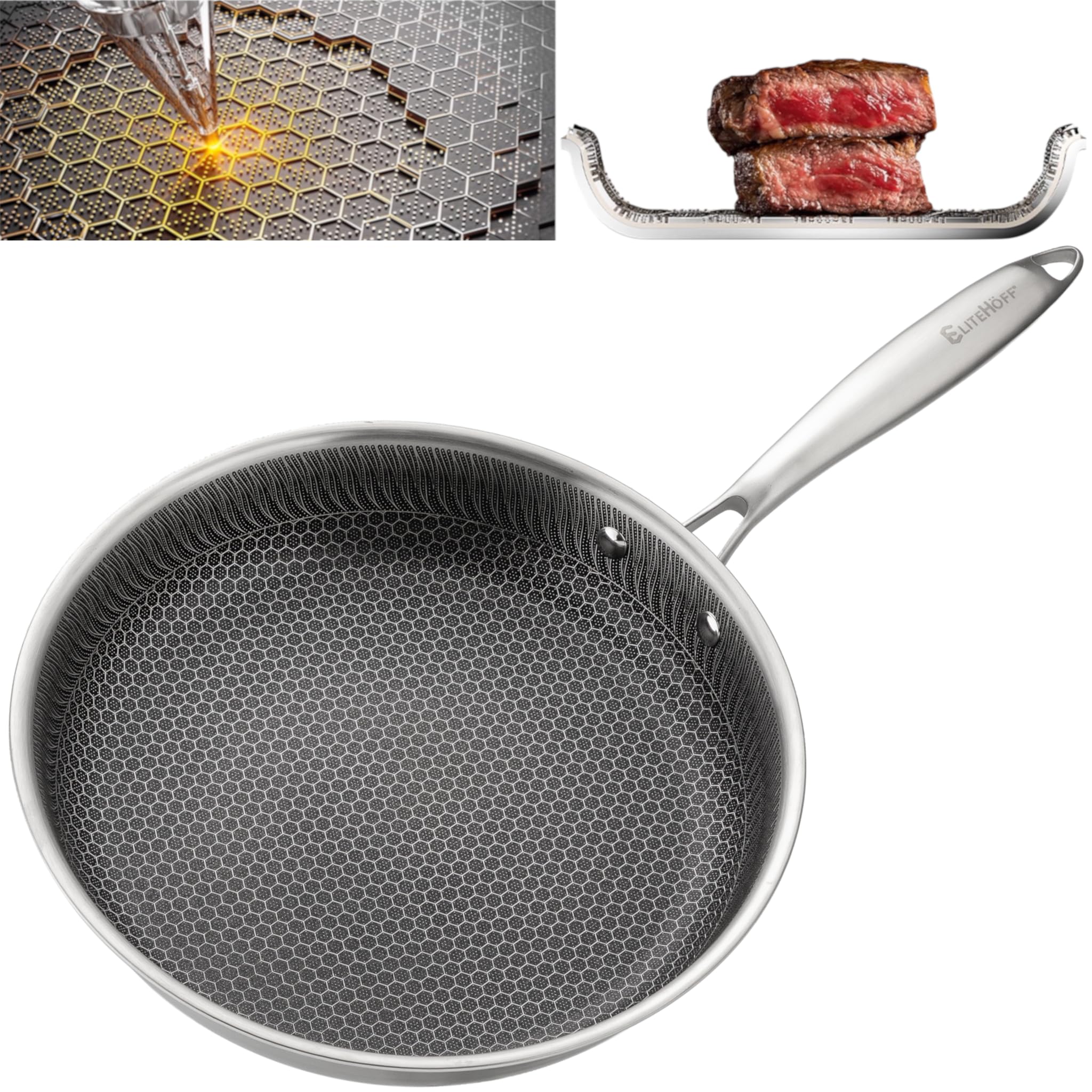 Roestvrijstalen Koekenpan Koekenpan Honingraat Antiaanbaklaag Koekenpan Vaatwasmachinebestendig Inductie Gasfornuis Compatibel 30 Cm 86 Cm