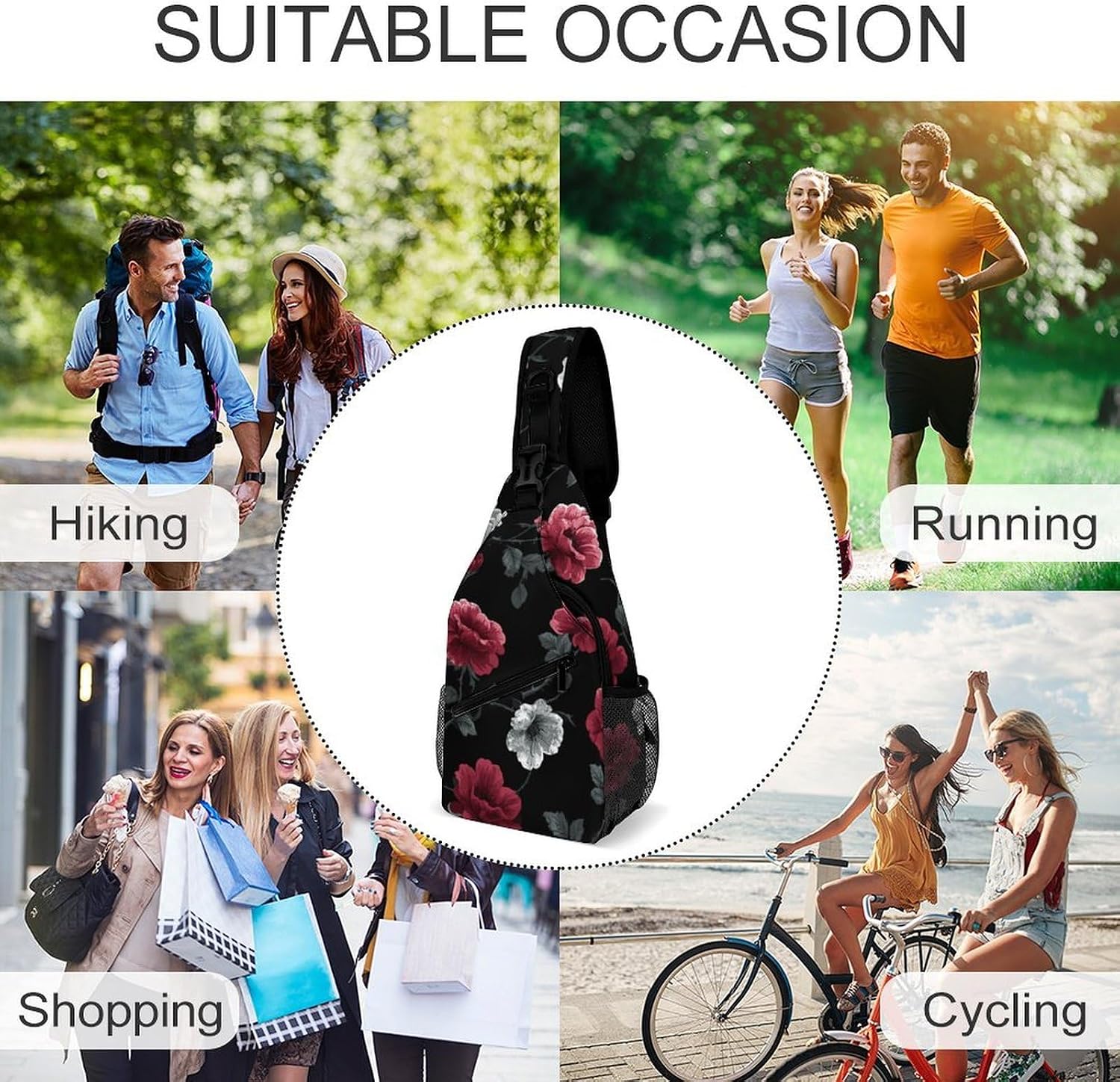 Flowers And Vines Sling Crossbody Bag Lightweight Chest Shoulder Backpack for Outdoor Sports