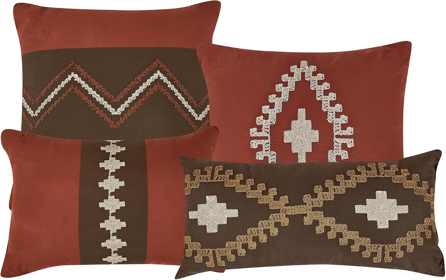 JCrown 7-Piece Southwestern Comforter Set – Burnt Orange & Brown with Tribal Diamond Embroidery – Soft Microfiber Bedding with Oeko-TEX Certification (Chiriga, Queen)