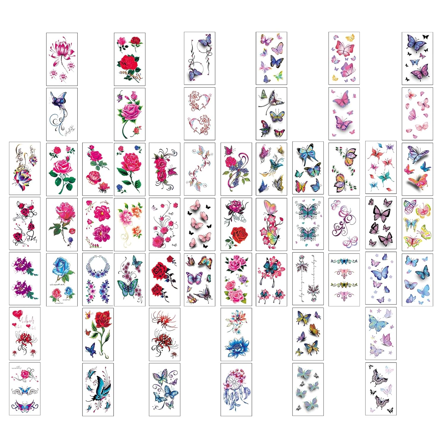 60 Sheets Temporary Tattoos Flower Tattoos Butterfly Tattoos Words Lines Tatoos for Adults Men and Women