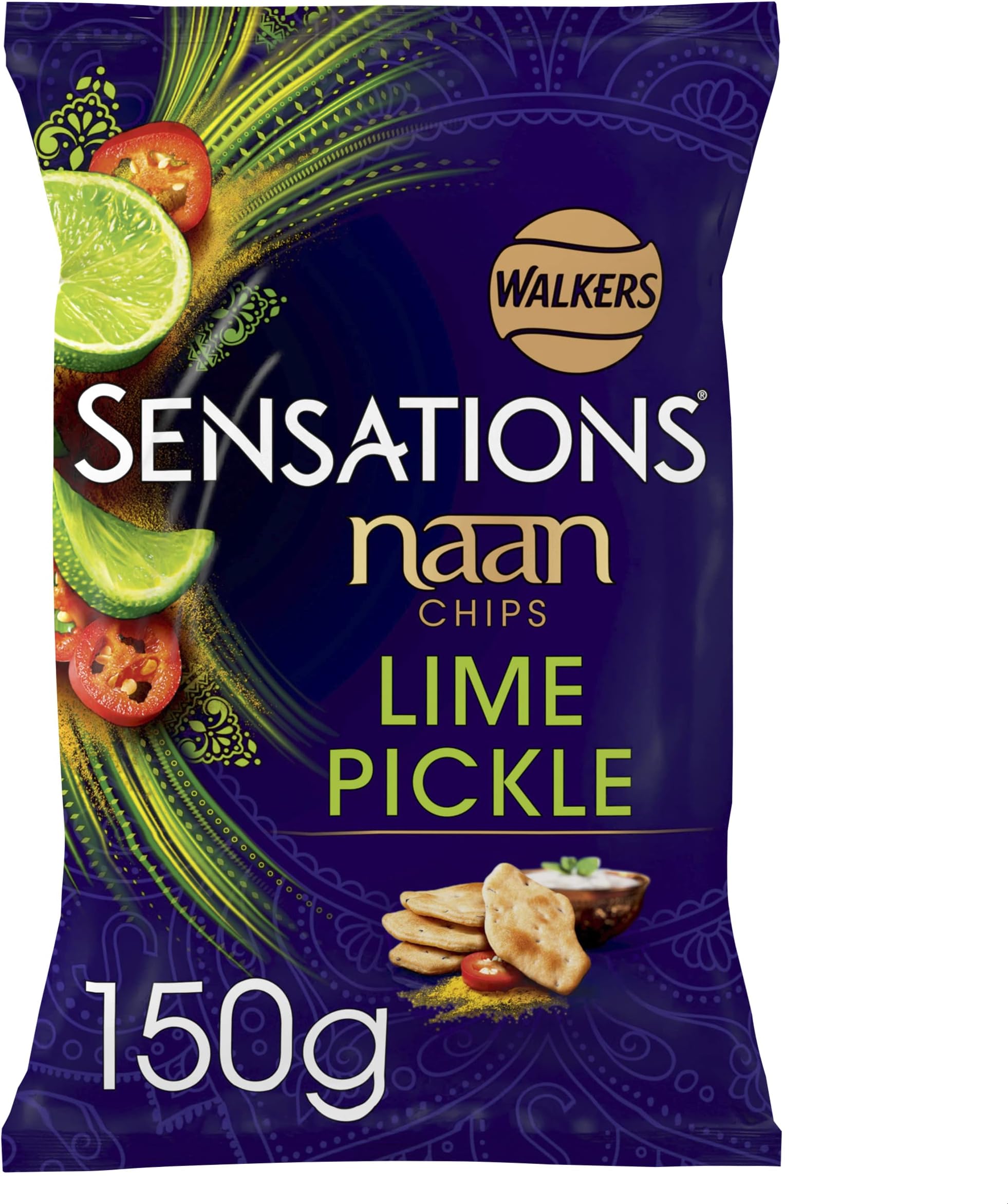 Walkers Sensations Lime & Pickle Sharing Naan Chips, 150 g
