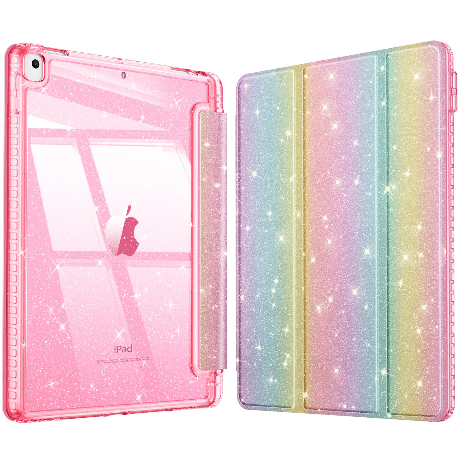 Fintie Glitzer Hülle für iPad 10.2 Zoll 9/8/7 Generation Case (2021/2020/2019 Modell)‌ – Transparente Glitzer-Schutzhülle mit Stifthalter, Stoßfest Glänzender Rückseite & Auto Sleep/Wake, Regenboge