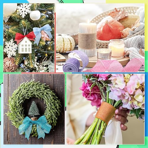 Miniatura 4 de Cinta de arpillera con alambre de 2 pulgadas de ancho  8 rollos, 40 yardas de tela sólida natural con borde de alambre de metal para manualidades,