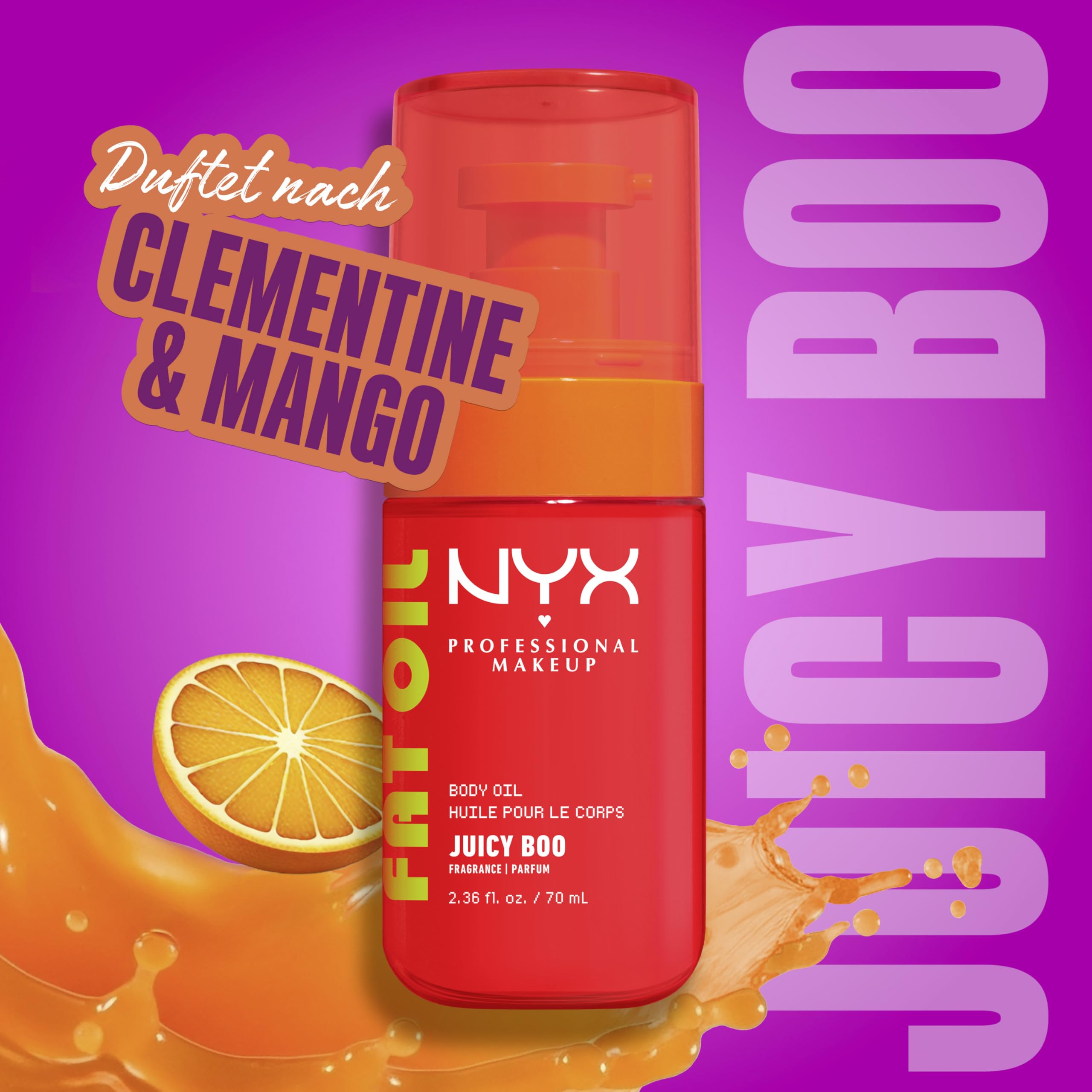 Set mit NYX Professional Fat Oil Lip Drip Juicy Boo + Hair & Body Fragrance Mist + Fat Body Oil Juicy Boo, feuchtigkeitsspendender Gloss, 24 H Glow, vegan