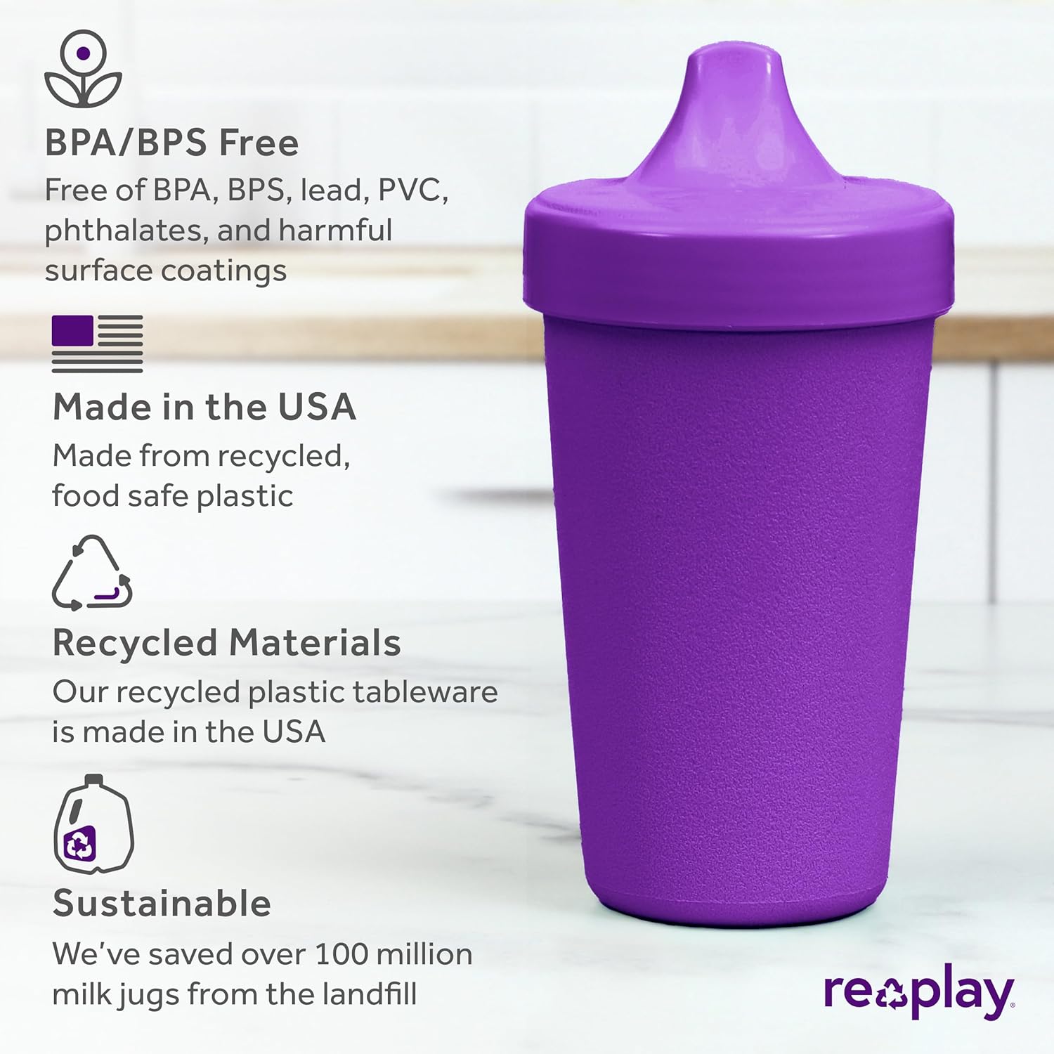 Re-Play Sippy Cups for Toddlers - 10 Oz. Reusable Spill Proof Cups for Kids, Dishwasher/Microwave Safe - Made in USA - Set of 6 with 6 Extra Replacement Valves - Crayon Box