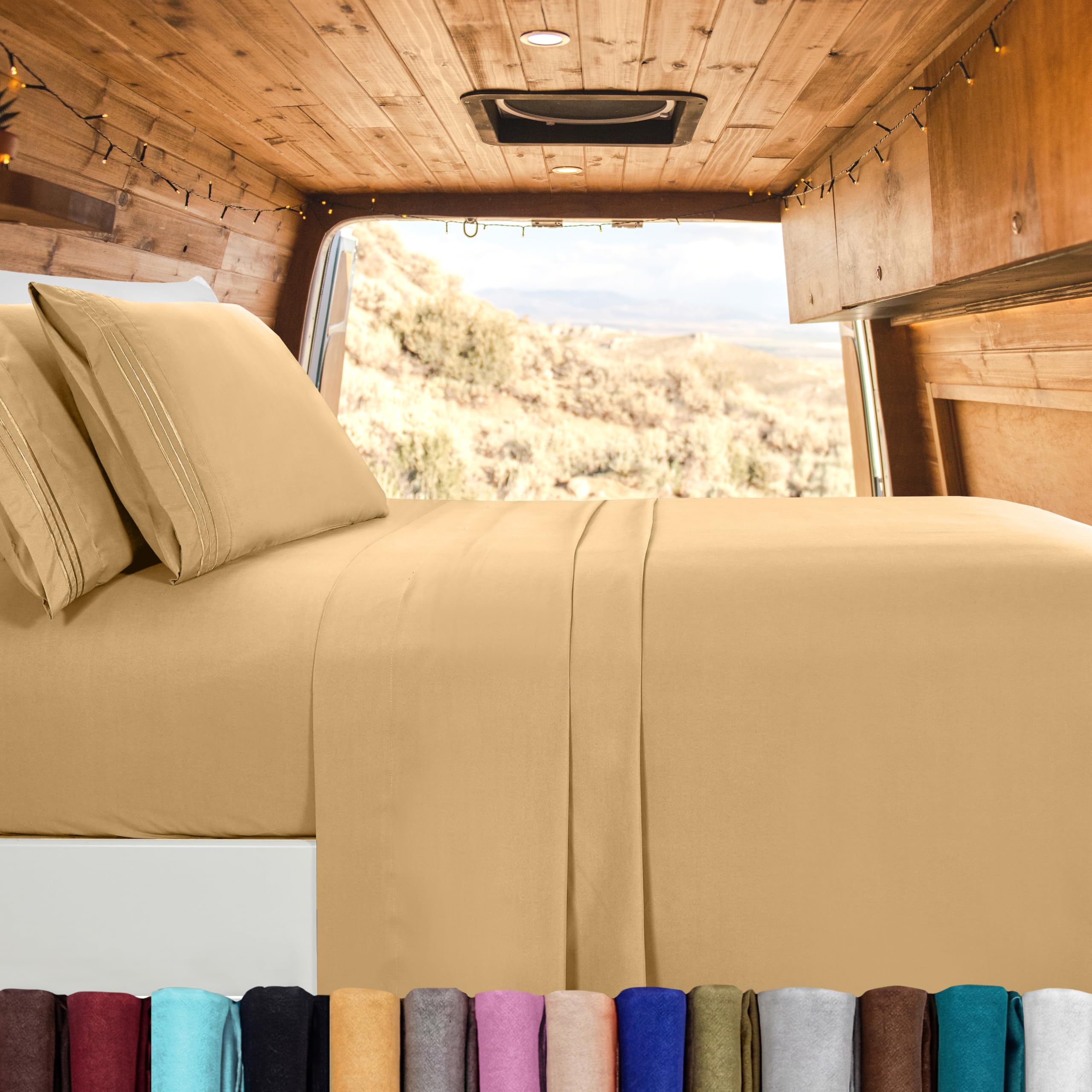 Elegant Comfort Luxury 1500 Premium Hotel Quality Microfiber 4-Piece Sheet Set - Wrinkle Resistant, All Around Elastic Fitted Sheet, Deep Pocket up to 16", RV Short Queen, Gold