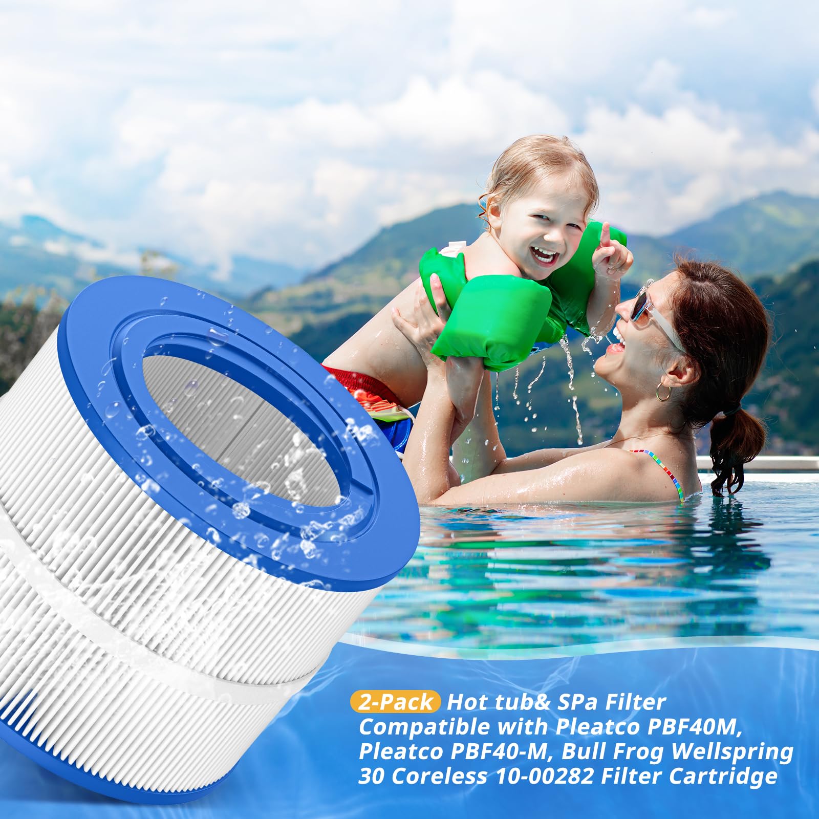 Beckacher 2-Pack Hot tub& SPa filter Compatible with Pleatco PBF40M, Pleatco PBF40-M, Bull Frog Wellspring 30 Coreless 10-00282 filter cartridge