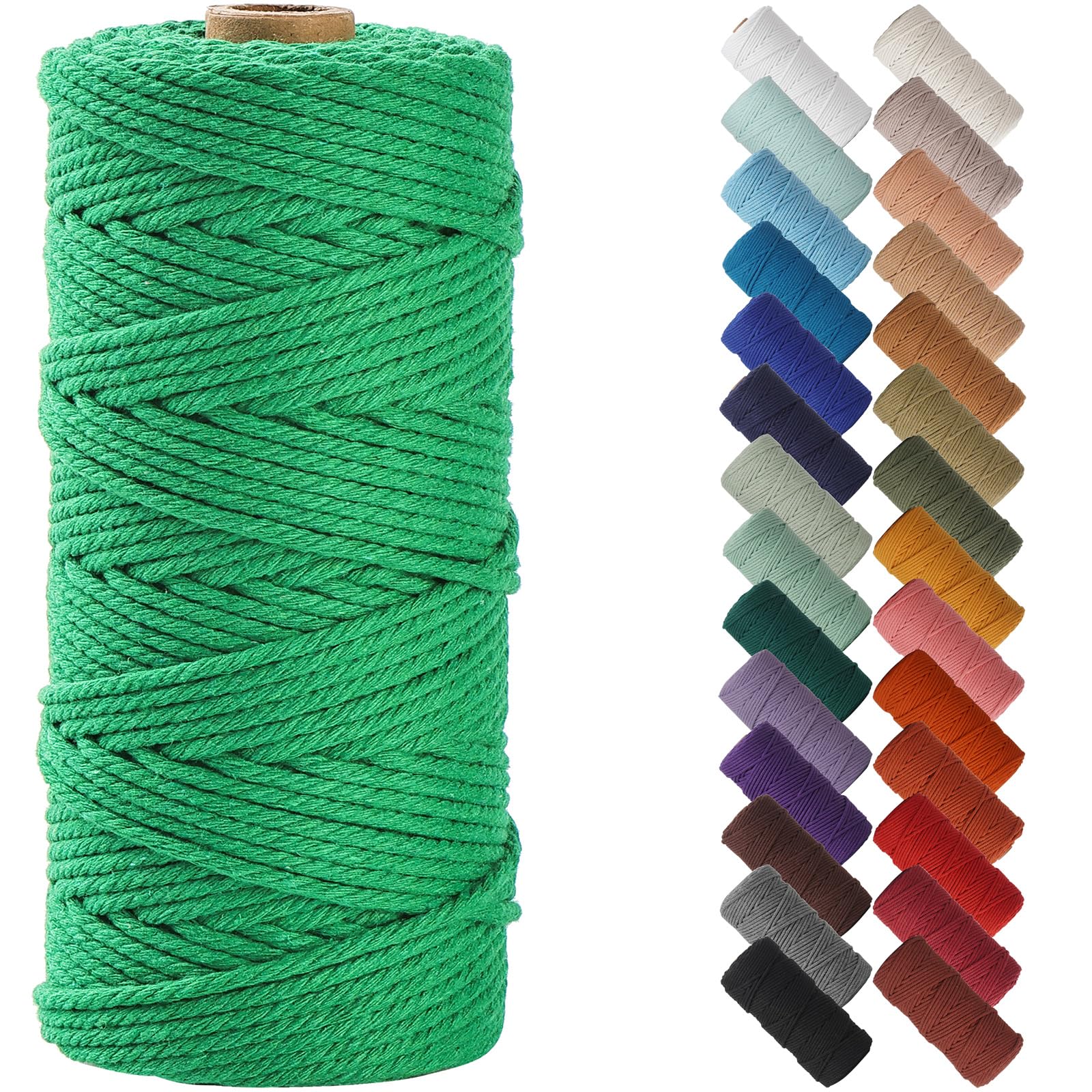 NOANTA Emerald Macrame Cord 3mm x 109yards, Colored Macrame Rope, Cotton Rope Macrame Yarn, Colorful Cotton Craft Cord for Wall Hanging, Plant Hangers, Crafts, Knitting