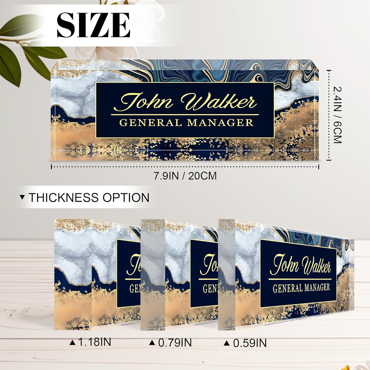 Personalized Name Plate for Desk, Custom Acrylic Desk Name Sign, Office Appreciation Gifts for Women Men Coworkers Boss Teacher Employee (Navy Coast) - Image 3