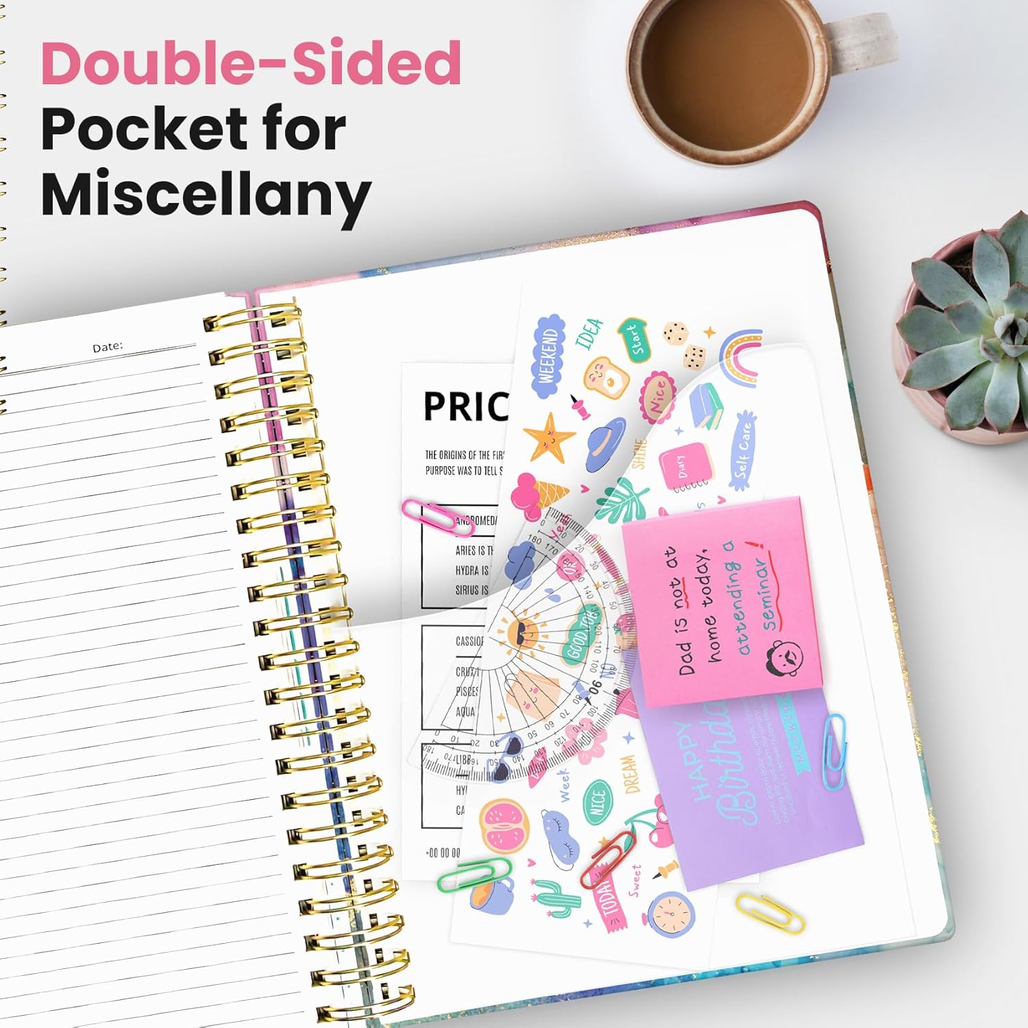 Large Spiral Lined Notebooks for Work with Removable Dividers & Tabs, 8.5"x11" Pretty Hardcover 5 Subject Notebook Journal for Women, College Ruled, Perfect for Study & Office Organization, 280 Pages,Color Splash
