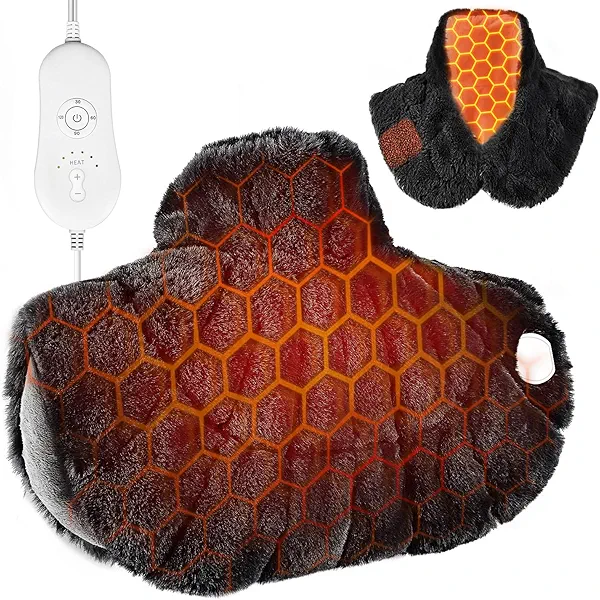 Nalax Heating Pad for Neck and Shoulders and Back, Luxurious Faux Rabbit Fur Fabric, 2.2lb Tourmaline Weighted Heating pad, 6 Heat Settings,2H Auto Off,Memory Function, Gift for Women 24"x 2