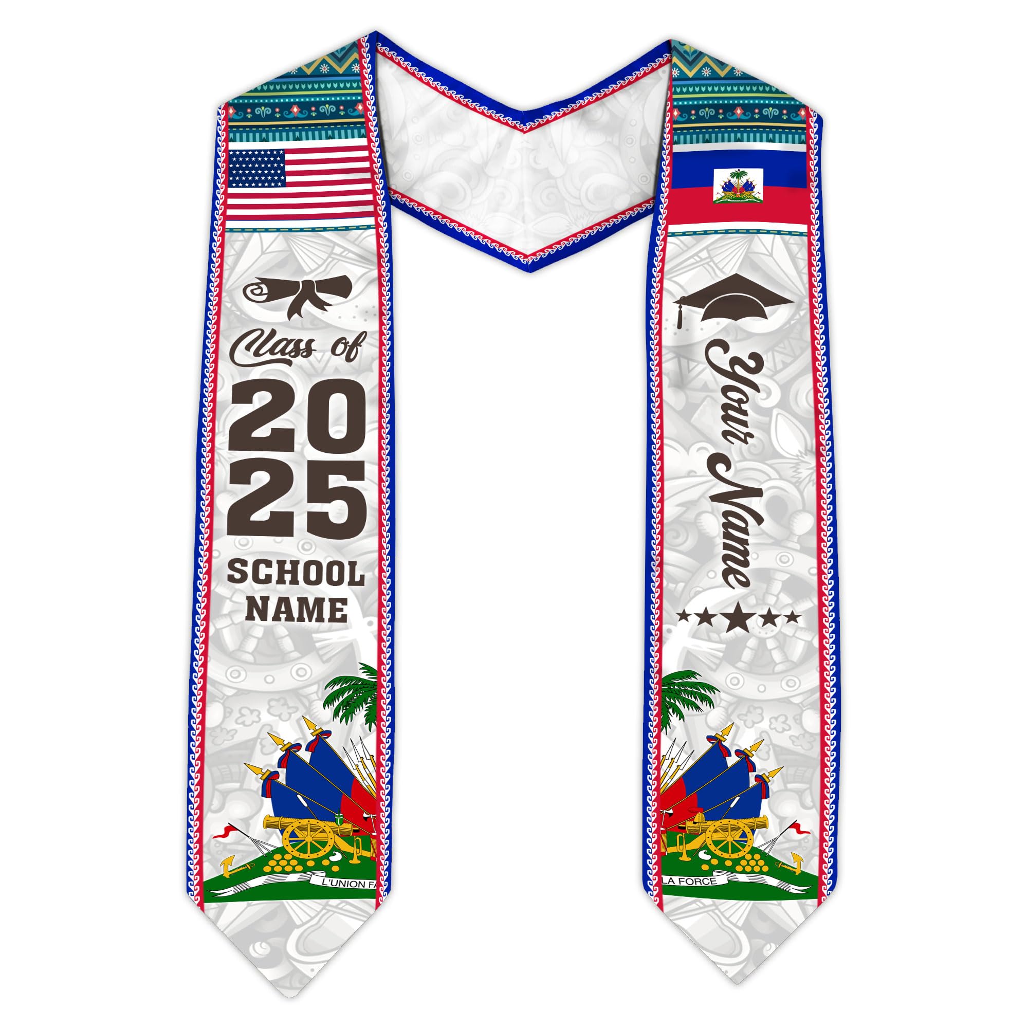MonkeyVan Haitians Graduation Sash Haiti Graduation Stole Custom Haitians American Flag Graduation Sash 2025 Class of 2025 Ht7