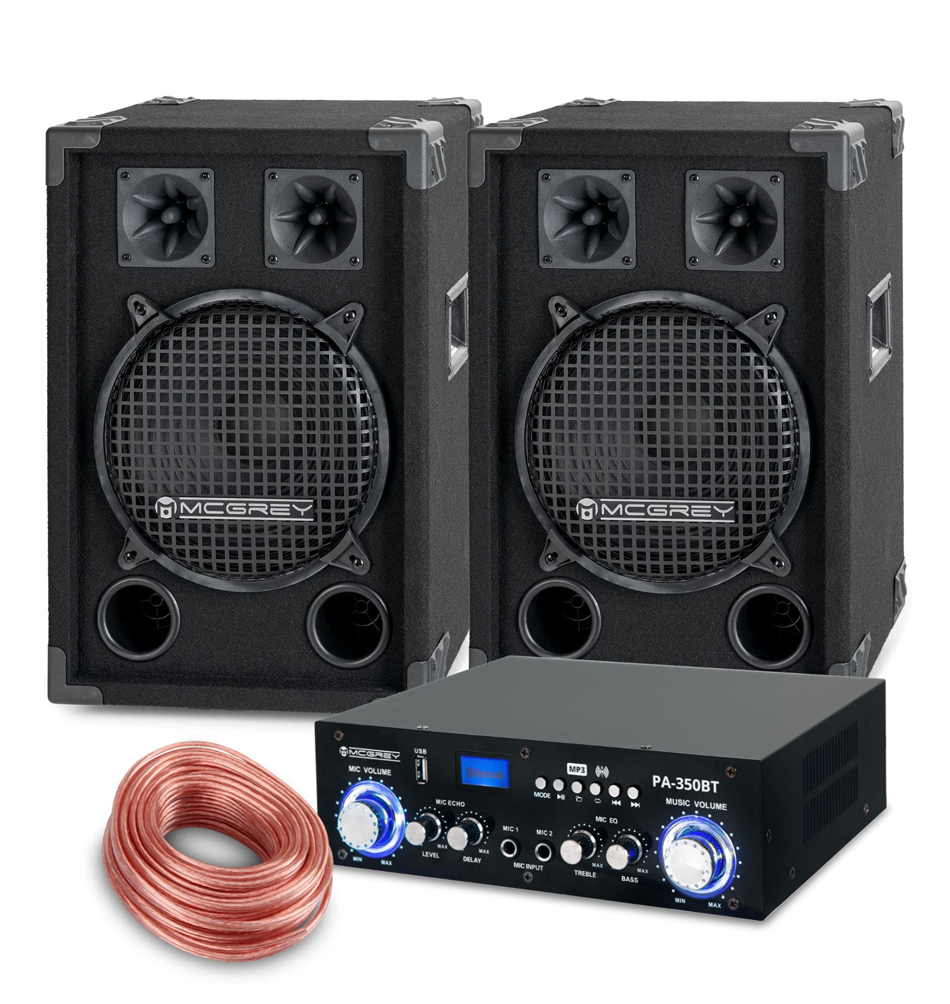 McGrey PA Komplettset DJ Anlage PowerDJ-1200 2 x 400 Watt Bluetooth-Endstufe