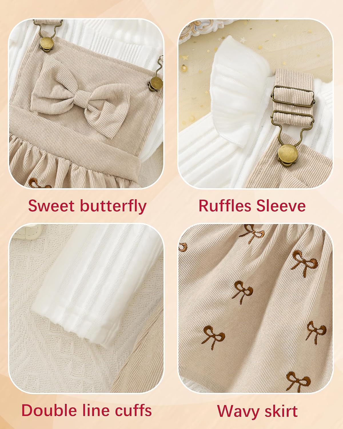 Toddler Baby Girl Outfits Long Sleeve Ribbed T-Shirt Bow Overall Dresses Suspender Skirt Set Fall Winter Clothes - Image 6