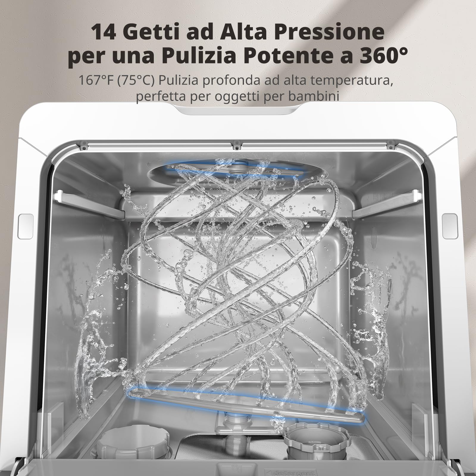 AIRMSEN Mini Lavastoviglie da Tavolo, lavastoviglie portatile da 5L, 8+3 Programmi, Avvio Ritardato 1–18 h, Sistema di Addolcimento e Blocco Bambini