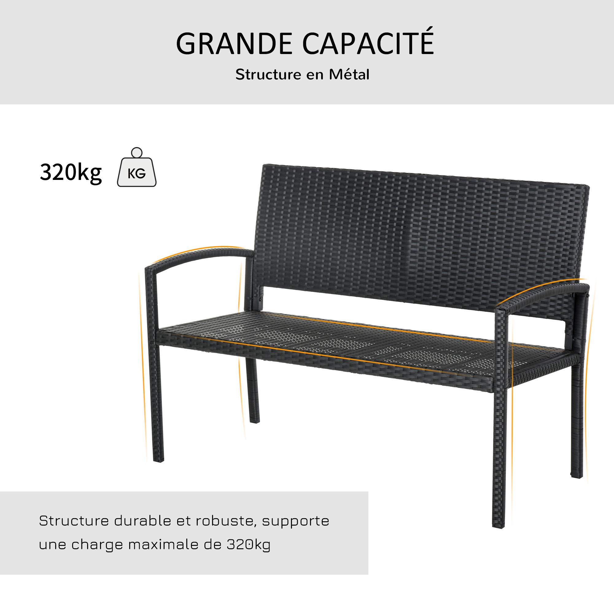 Outsunny Banc de Jardin 2 Places Style Cosy Chic résine tressée 4 Fils Imitation rotin Noir | Résine Tressée 4 Fils