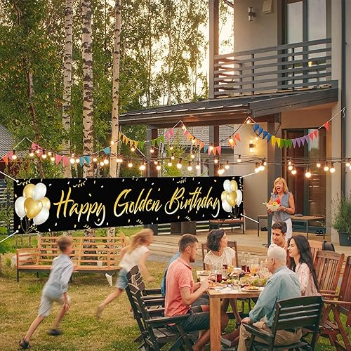 Miniatura 6 de Labakita Cartel grande de feliz cumpleaños dorado, pancarta dorada para fiesta de cumpleaños, suministros de decoración de cumpleaños 5, 21, 24, 25,