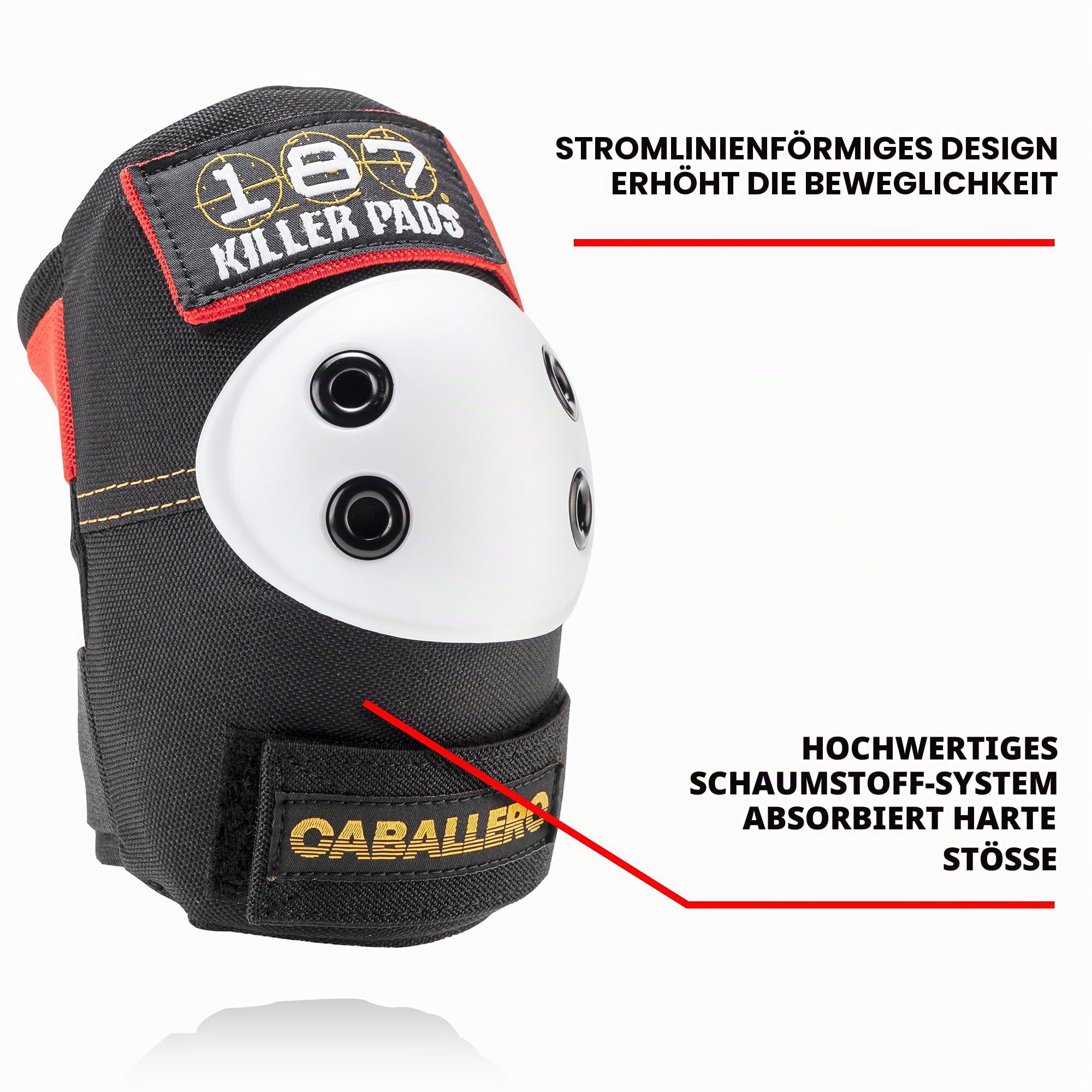 187 Killer Pads Skateboarding Knieschoner, Ellenbogenschützer und Handgelenkschoner, Six-Pack Pad Set, Junior, Caballero