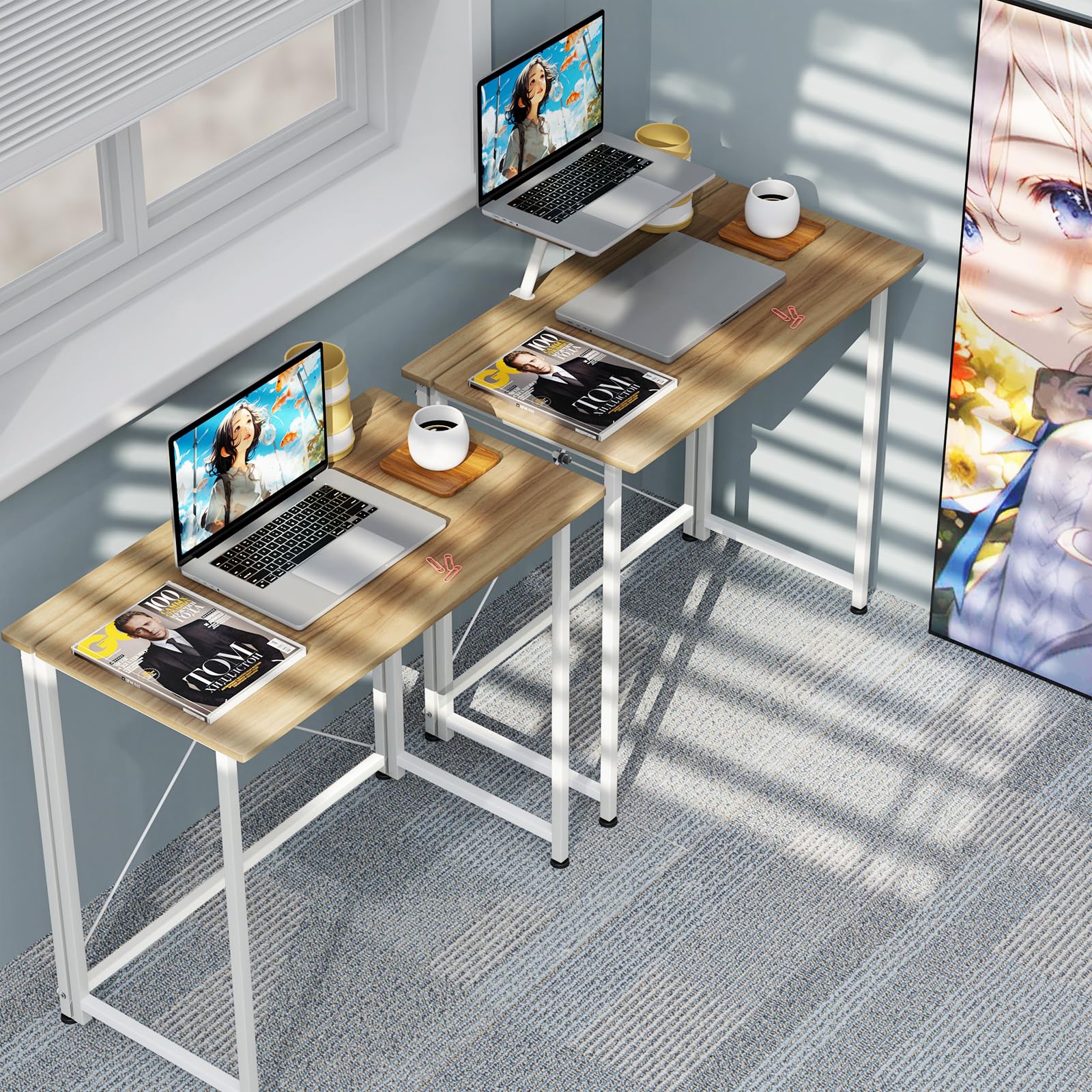 Bureau Pliable pour la Maison - Table Ordinateur pour Petit Espace, Beige, 80x45x75cm