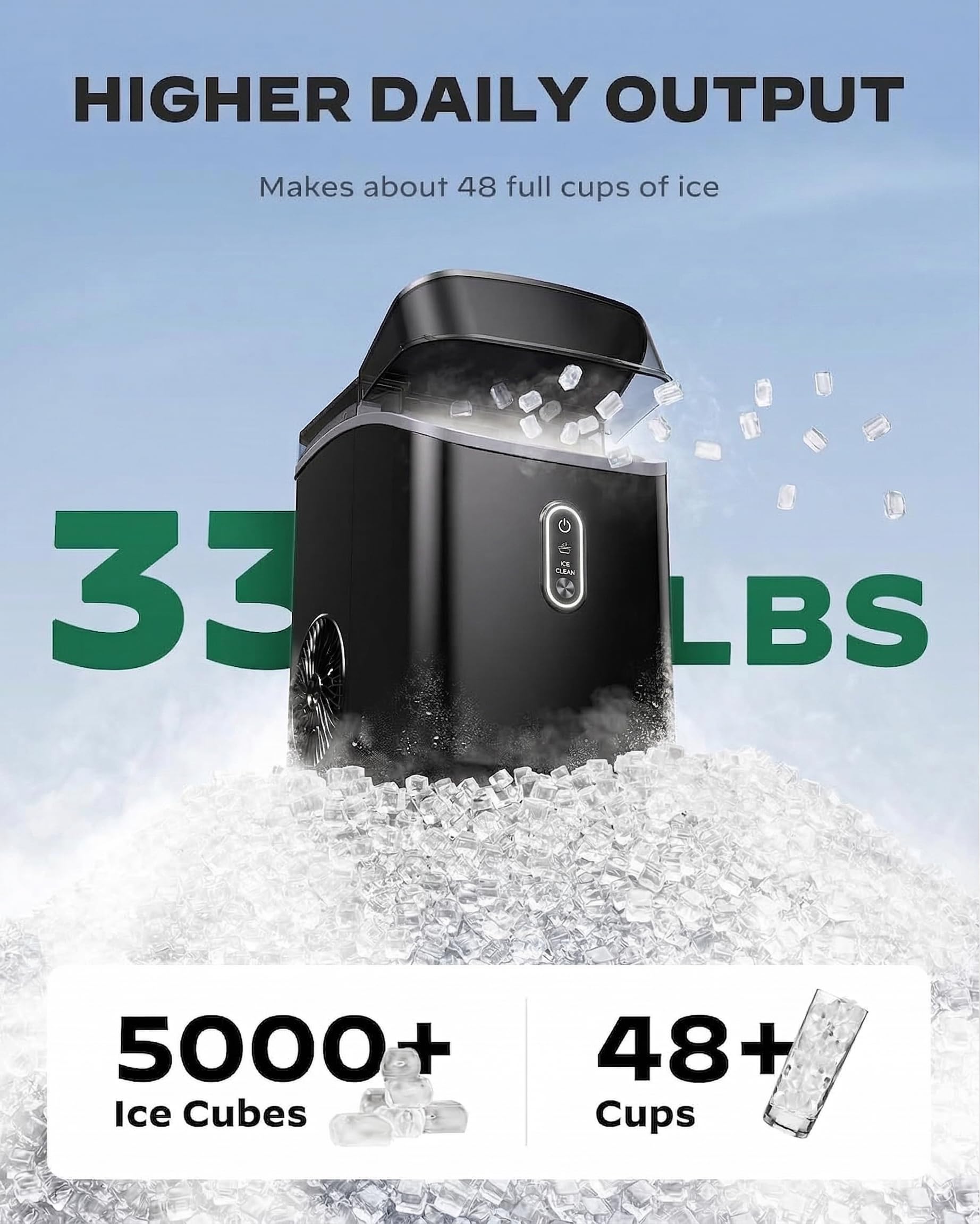 Silonn Nugget Ice Maker Countertop, Pebble Ice Maker With Soft Chewable Ice, One-Click Operation Ice Machine With Self-Cleaning, 33lbs/24h For Home,Kitchen,Office on Fridge.com - View 3
