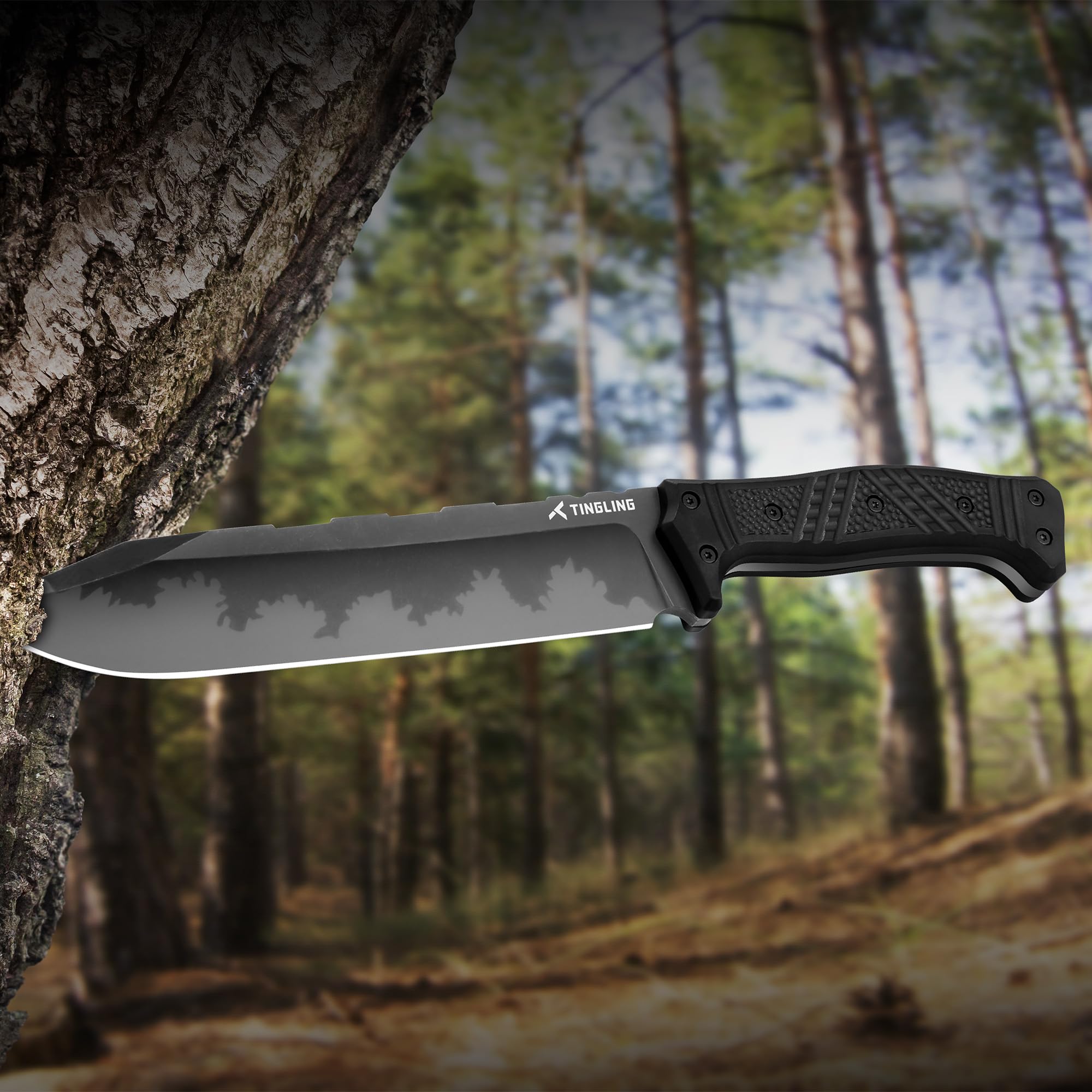 Machete Scharf Echt Buschmesser: Groß Macheten Garten Feststehende Klinge, Survival Messer Bushcraft Überlebensmesser, Schwarz Griff