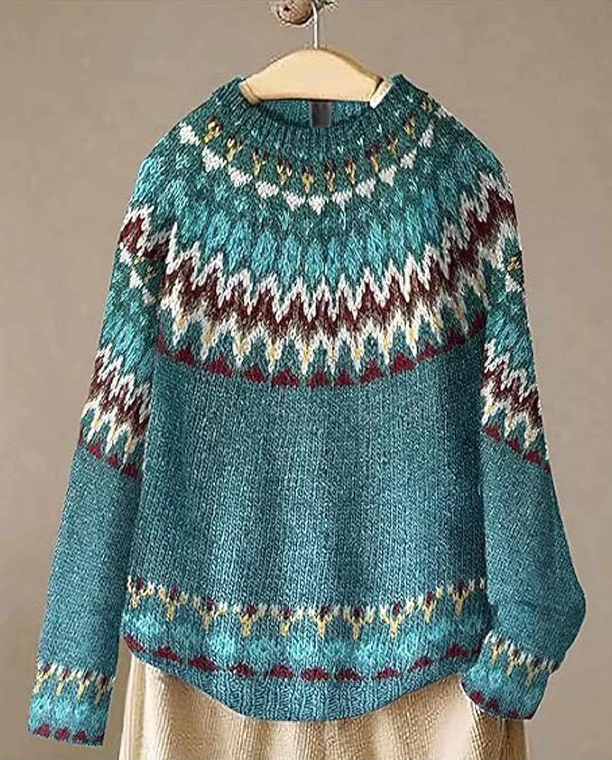 Fair Isle Sweater for Womens Winter Long Sleeve Vintage Knitted Sweater Casual Fall Crew Neck Pullover Sweaters - Image 4