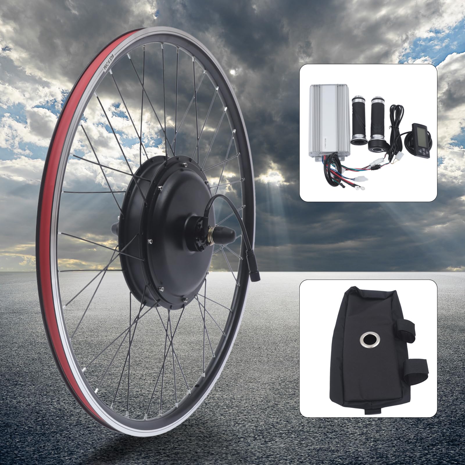 Zestaw do konwersji roweru elektrycznego 28", 1500 W, zestaw do konwersji tylnego koła z czujnikiem, uchwytami hamulcowymi, tylne zawieszenie, 7-biegowe koło zamachowe, czarny