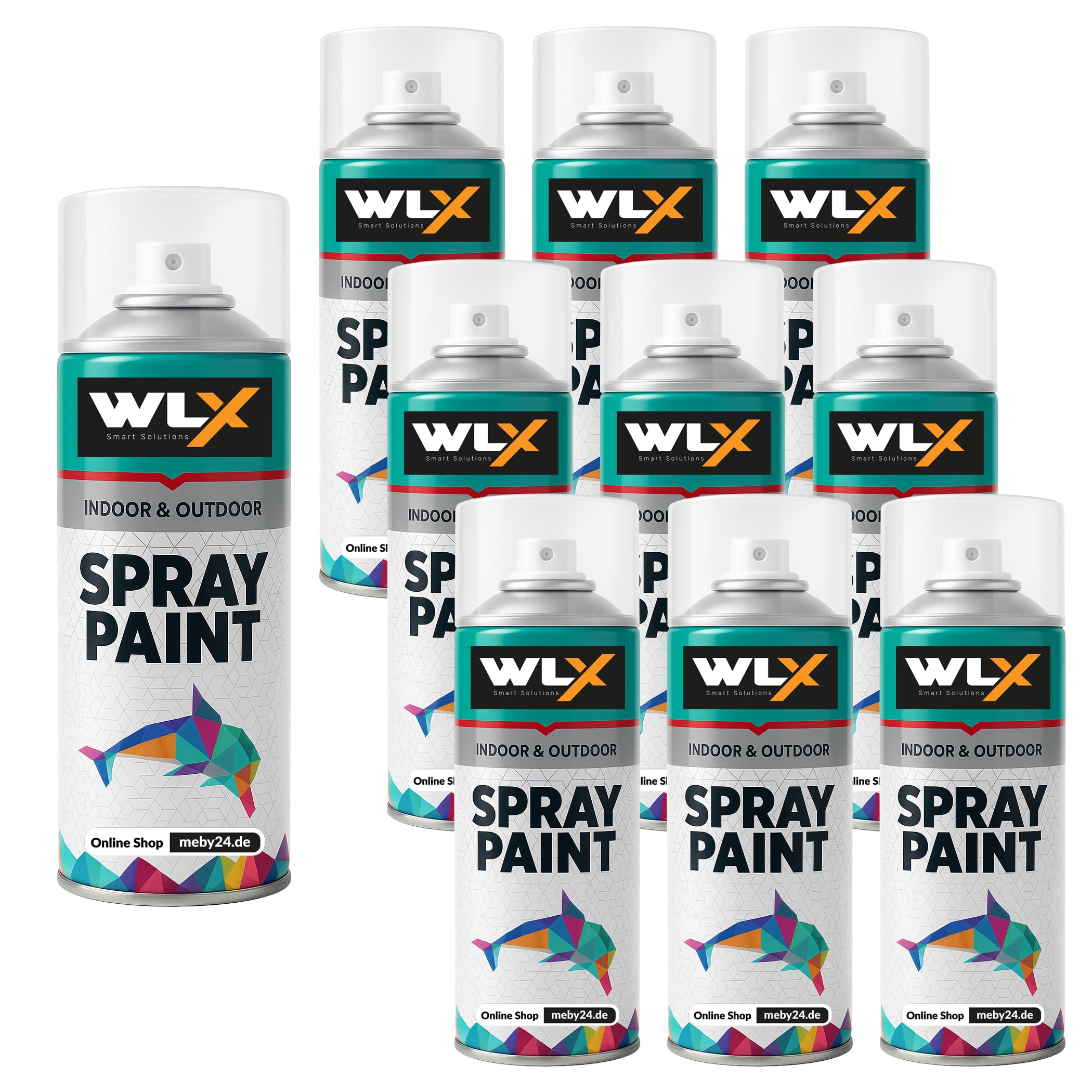 WLX Sprayfarben Set 10 x 400 ml – Schnelltrocknender Sprühlack in RAL-Farben – Hochglänzende Sprühfarbe für Holz, Metall, Stein, Glas & Wand – Lackspray & Graffiti Spray (10-Farben-Set)