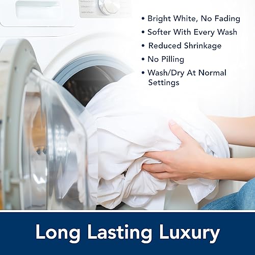 Miniatura 3 de Juego de sábanas 100% fabricado en Estados Unidos. Calidad de hotel, percal de lujo. Blanco, 4 piezas matrimoniales. Bolsillo profundo, sábana