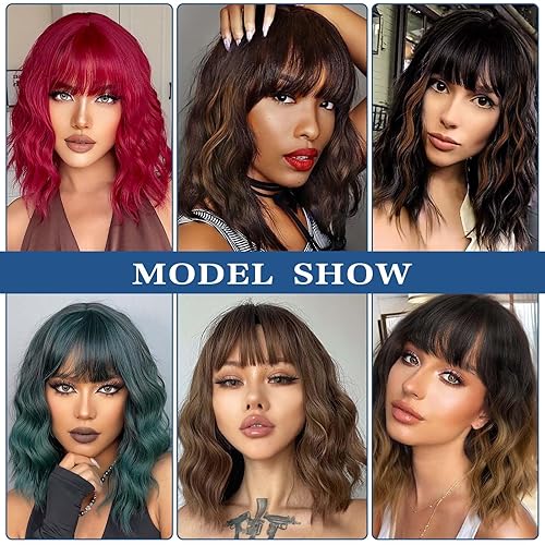 Miniatura 7 de Pelucas de cabello castaño con reflejos rubios, pelucas rizadas estilo Bob marrón y rubio, peluca Bob para mujer, pelucas cortas rizadas con