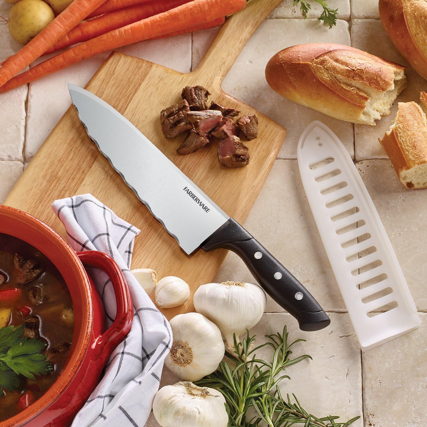 Farberware Wave Edge Chef Knife with Sheath, 8-Inch