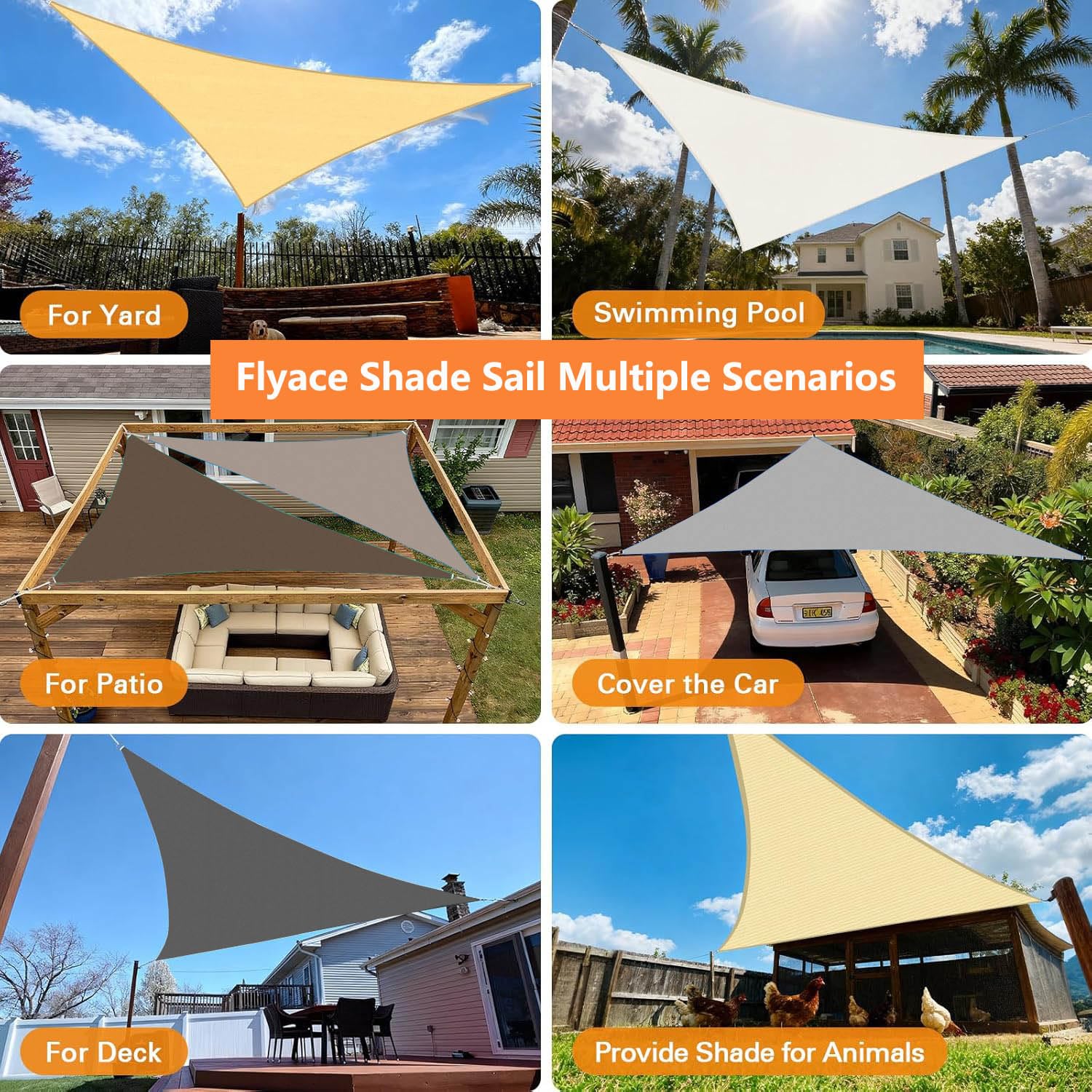 Toldo Vela de Sombra Impermeable 6.5x6.5x9.2M Triangular Toldos Exterior Terraza Protección Rayos UV Resistente al Desgarro con 3 Cuerdas Fijas para Terraza Balcon Patio Exteriores Jardín Arena