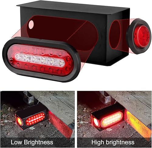 Miniatura 4 de 2 cajas de acero con kit de luces traseras de remolque, ovaladas y luces de marcador laterales redondas rojas de 2 pulgadas con ojales y coletas de