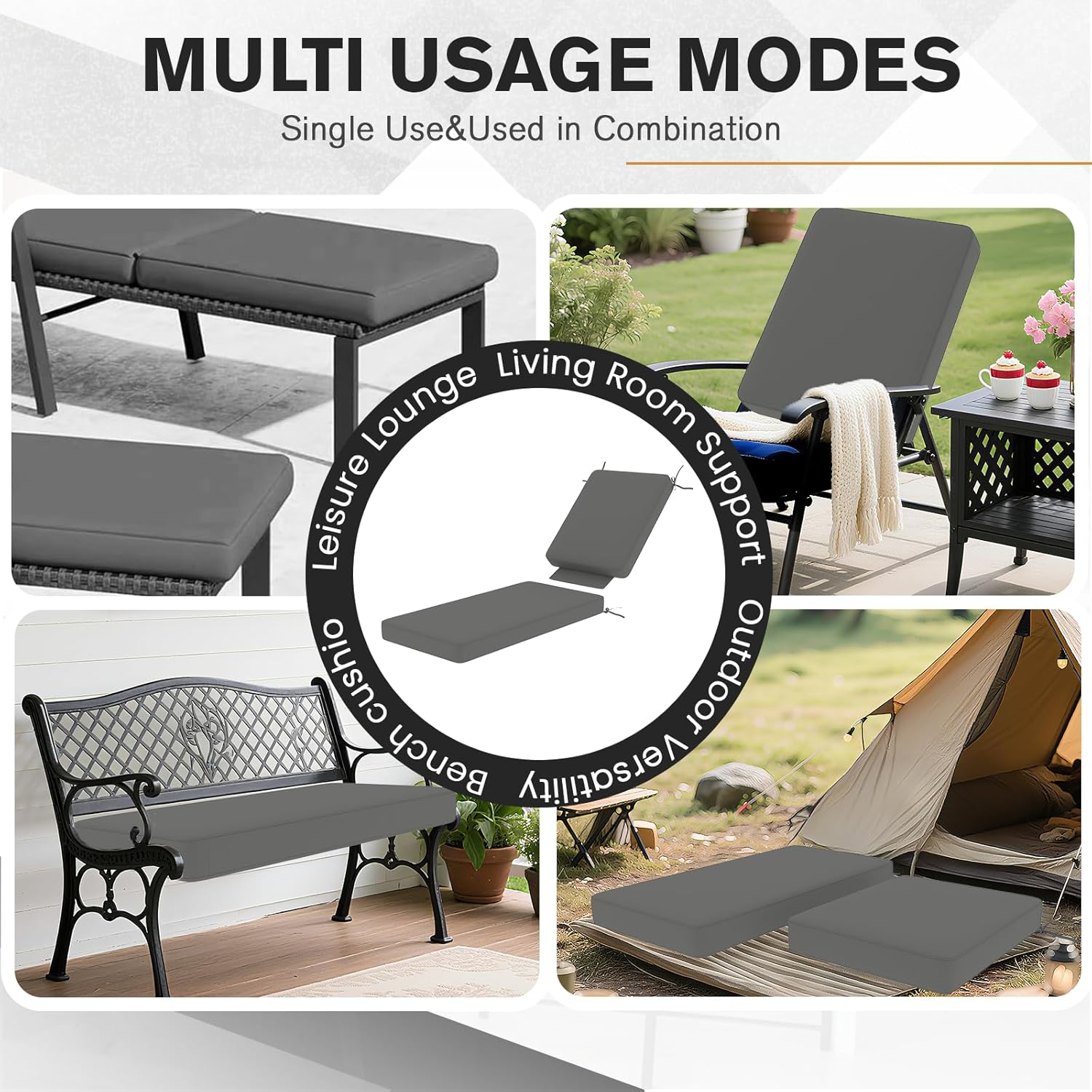AECOJOY Chaise Lounge Cushions Outdoor Set of 2, 72x21x4 Inch Lounge Chair Cushion for Outdoor Furniture, Fade Resistant Patio Sun Lounger Replacement with Removable Cover, Dark Grey