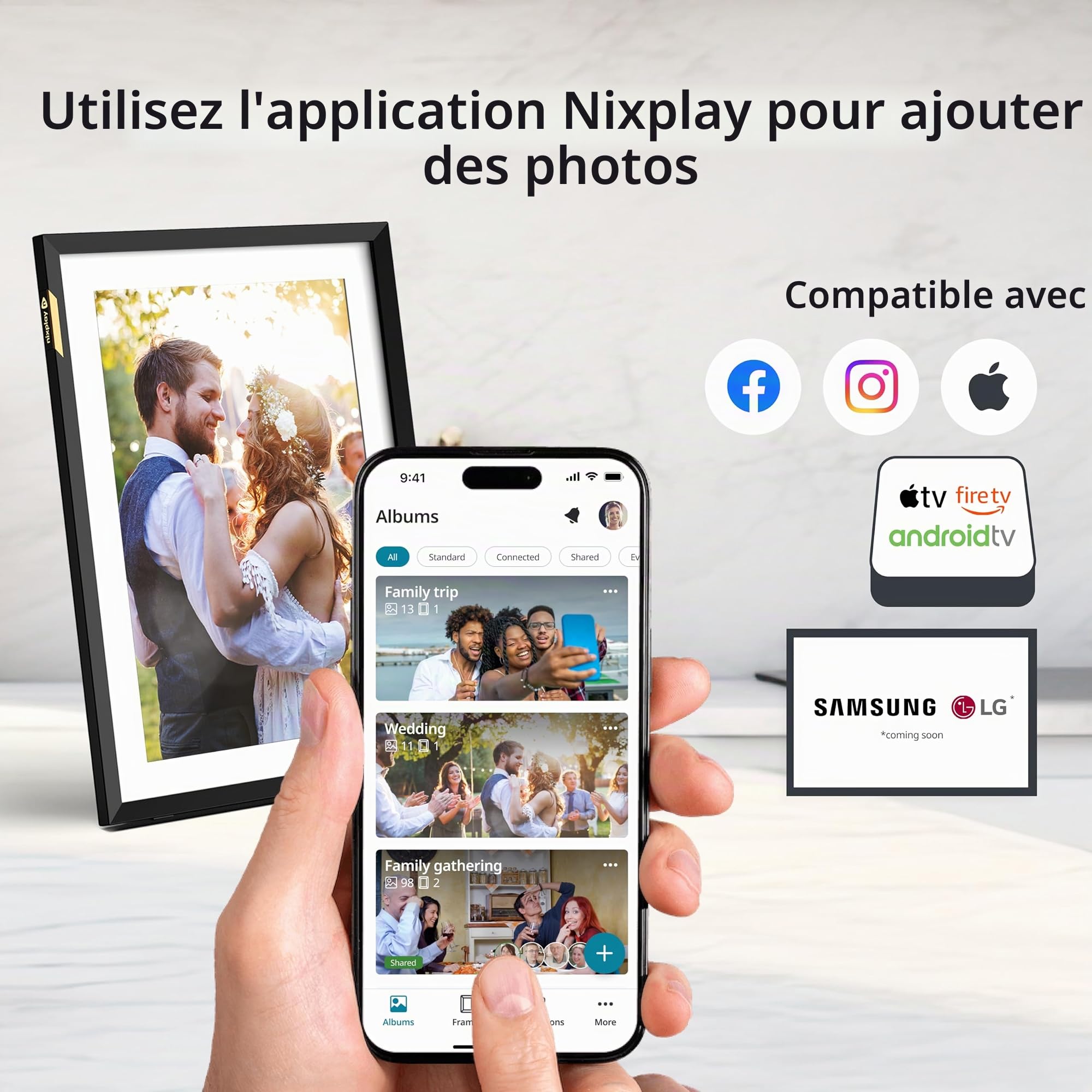 Nixplay 10,1 Pouces Cadre Photo numérique Intelligent WiFi écran Tactile (W10P), Classic Mat Noir, Partagez instantanément des Clips vidéo et Photos par e-Mail ou Via l'application Mobile