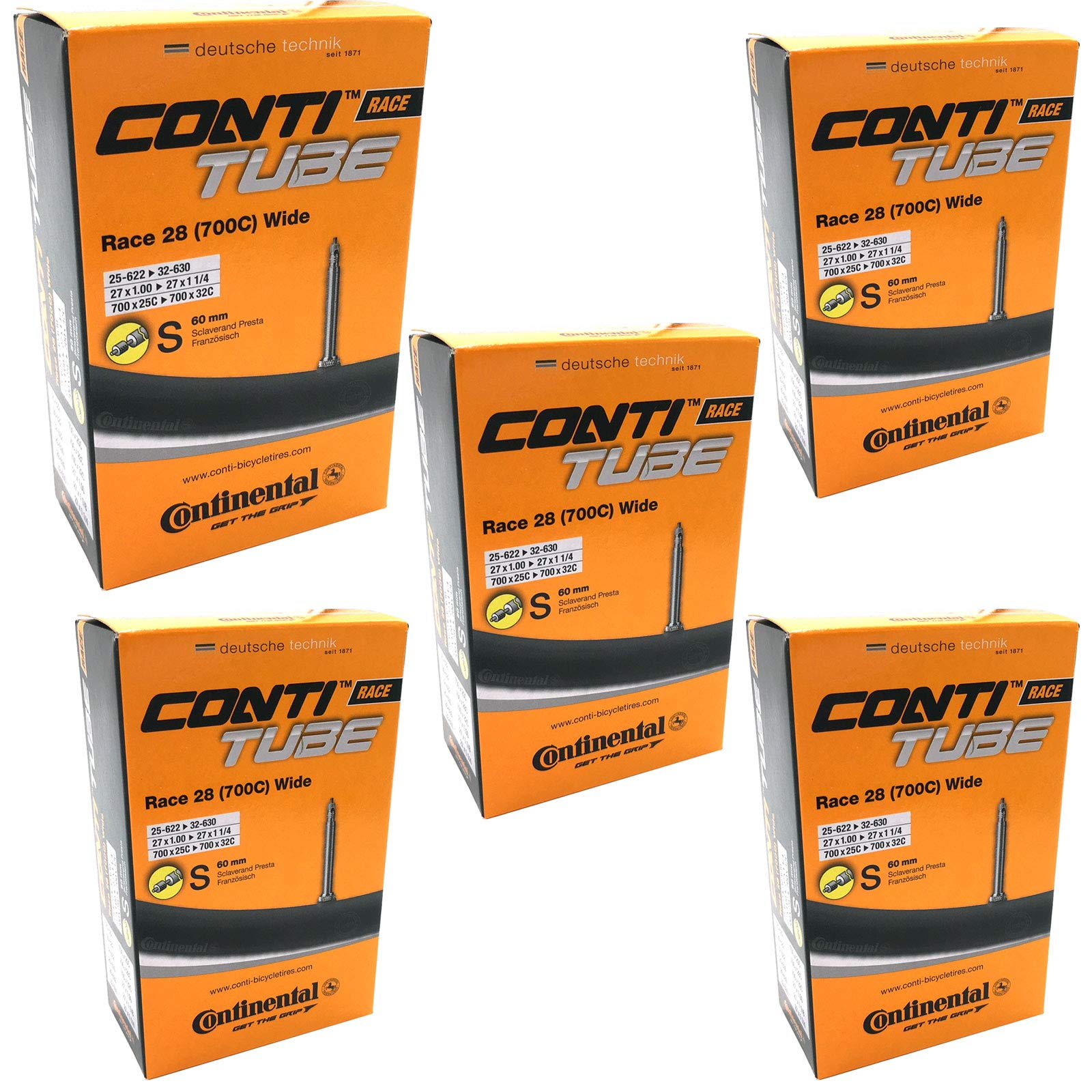 Continental Race 28 700 x 25-32c Bike Inner Tubes with Presta 60mm Valve (Set of 5),Black