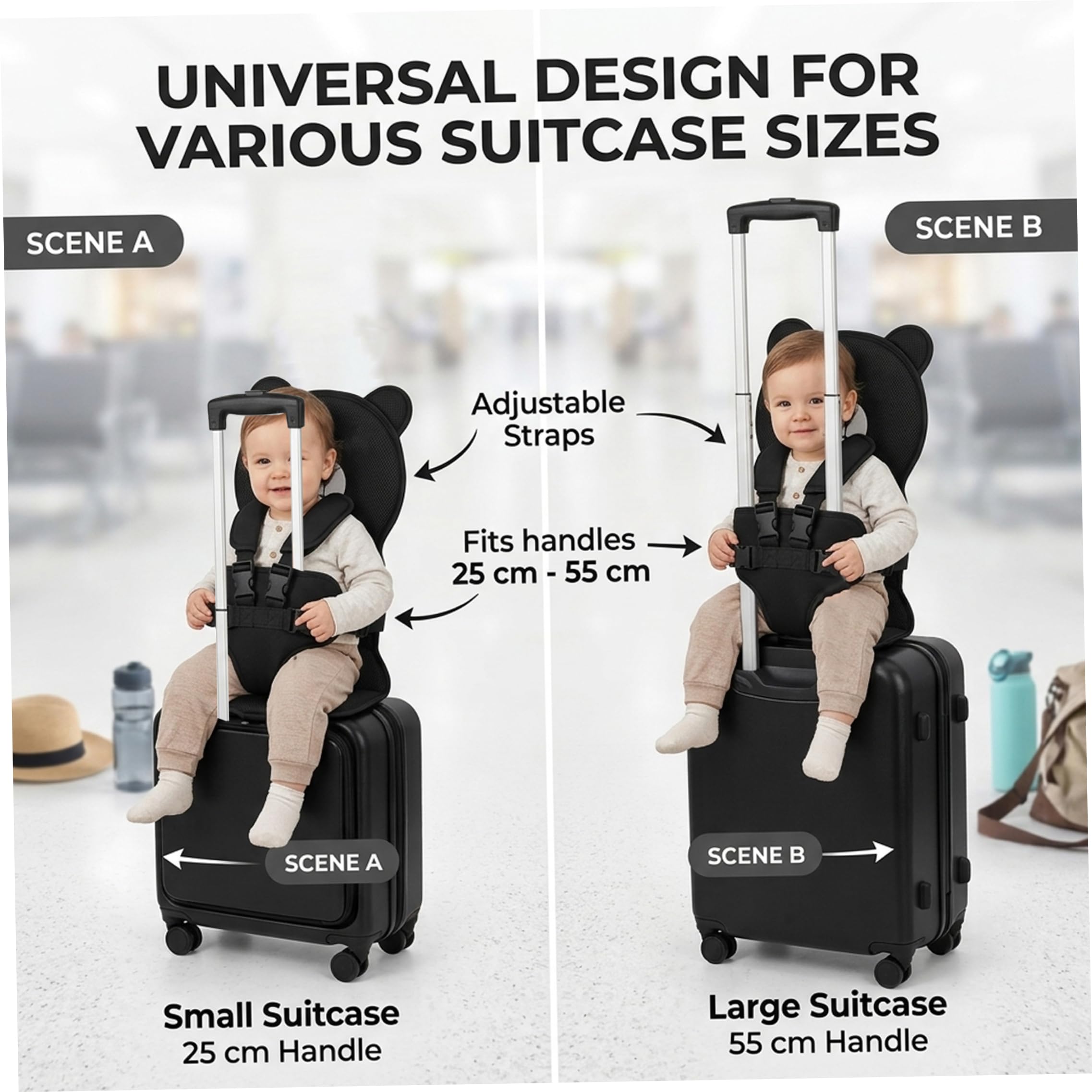 Siège de valise pour tout-petit, porte-bébé portable avec ceinture réglable pour bagages, enfants essentiels de voyage pour filles et garçons moins 15 kg, style 1.